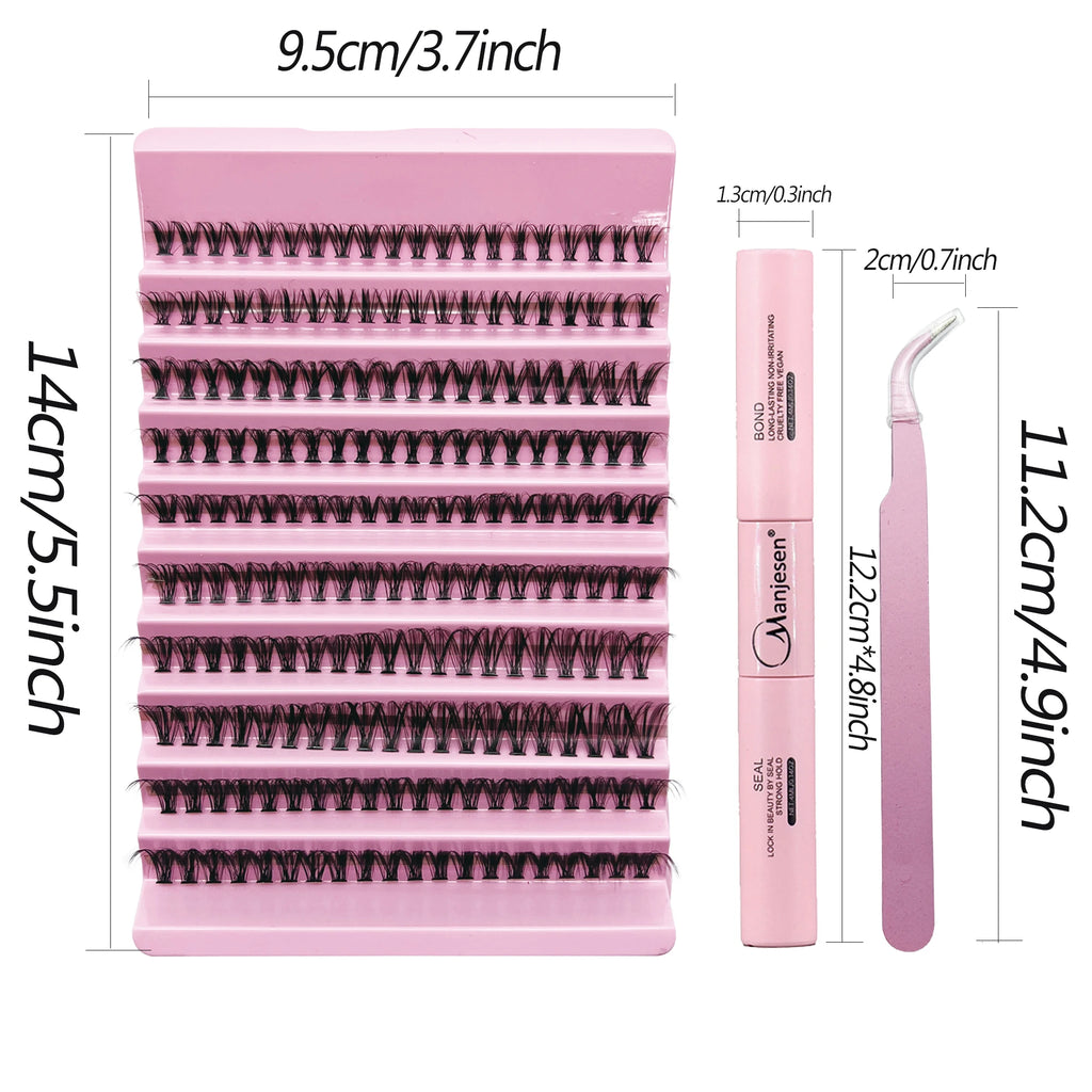 Professional DIY Lash Extension Kit - 200 PCS Cluster Eyelashes with Bond and Seal Makeup Tools for Lash Application