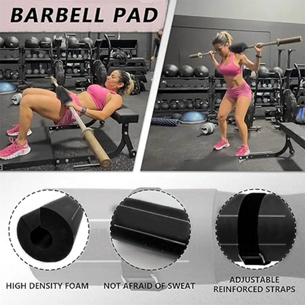 Barbell Pad Set - 9-Piece Complete Kit with Squat Pad, Ankle Straps, Hip Resistance Bands, Lifting Straps, and Carry Bag - Black