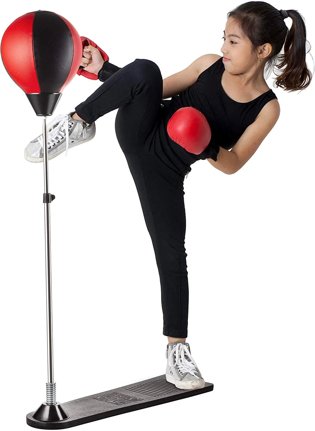 Playworld Red Boxing Punching Bag Set with Gloves, Pump, and Adjustable Stand