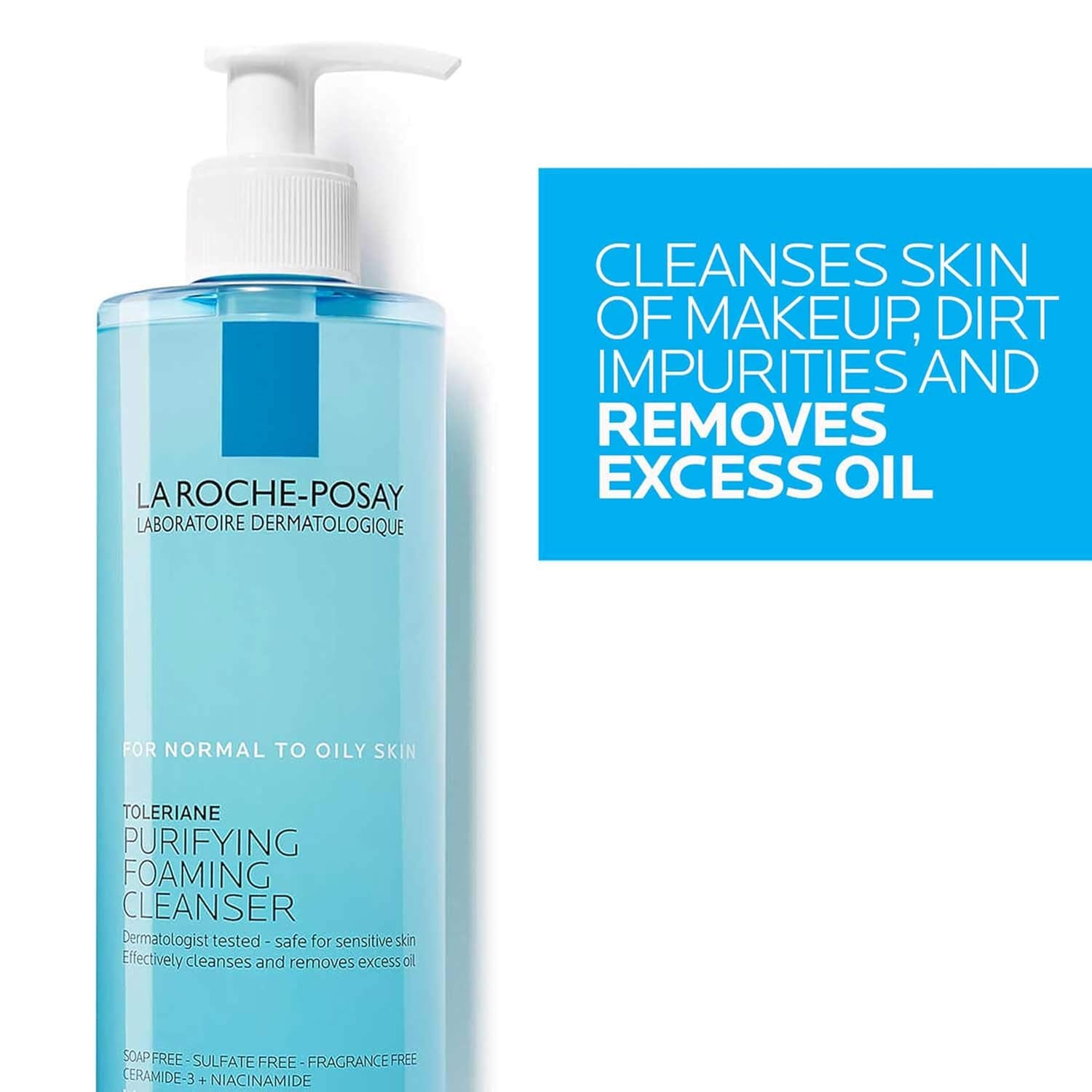 Toleriane Purifying Foaming Facial Cleanser - Oil-Free Face Wash for All Skin Types with Niacinamide and Ceramides, Gentle Pore Cleanser for Sensitive Skin, Soap-Free Formula