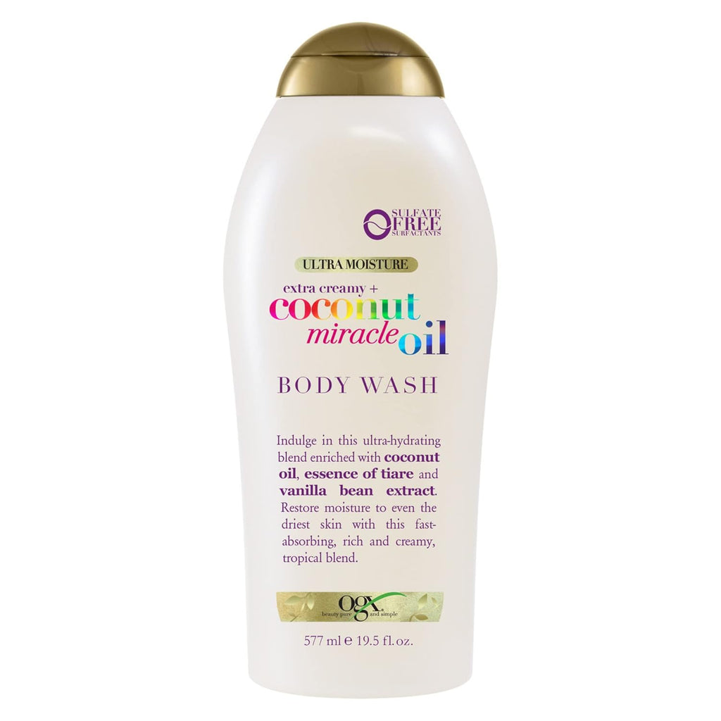 OGX Extra Creamy Coconut Miracle Oil Ultra Moisture Body Wash - Rich Shower Gel for Dry Skin with Coconut Oil, Sulfate-Free Surfactants, 19.5 Fl. Oz