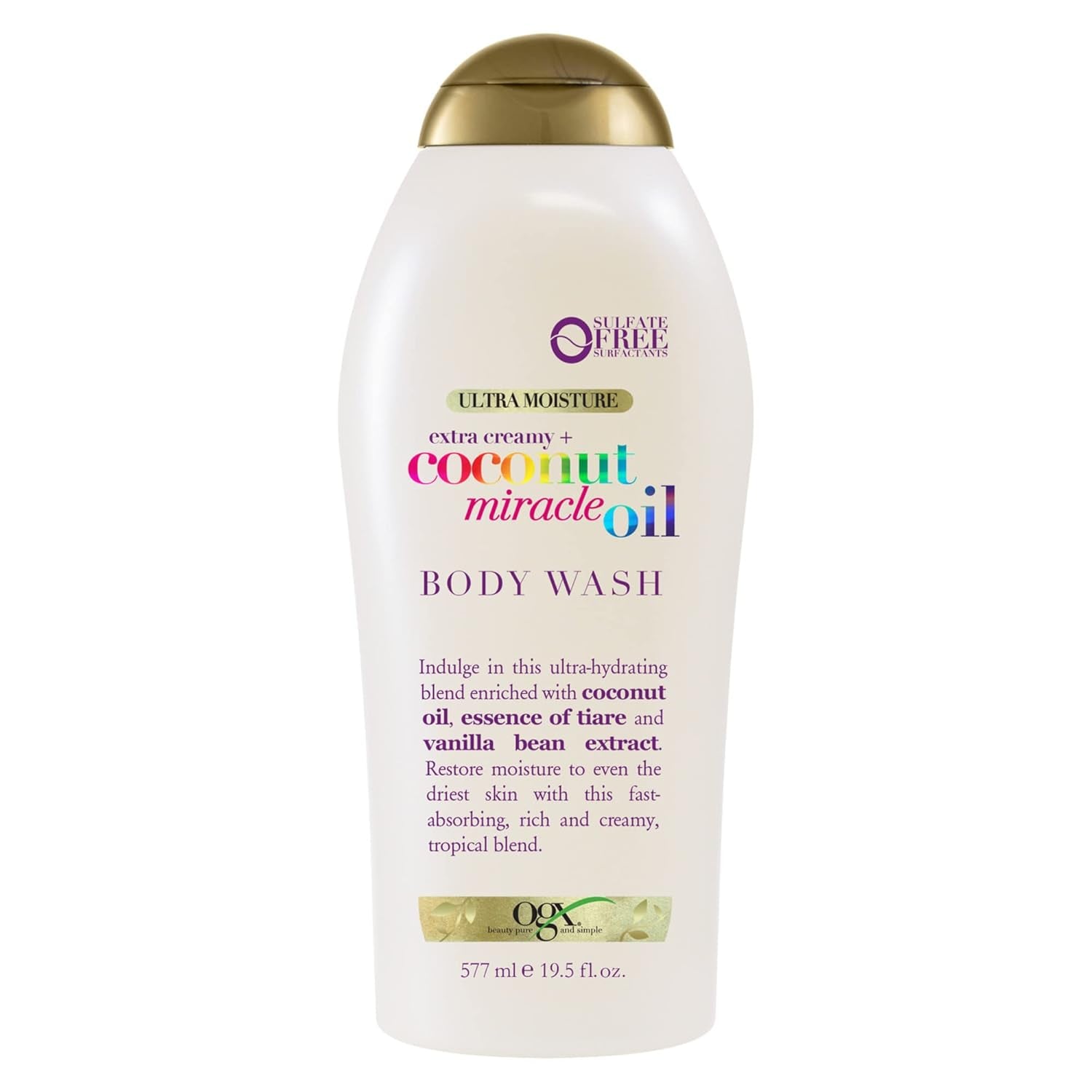 OGX Extra Creamy Coconut Miracle Oil Ultra Moisture Body Wash - Rich Shower Gel for Dry Skin with Coconut Oil, Sulfate-Free Surfactants, 19.5 Fl. Oz