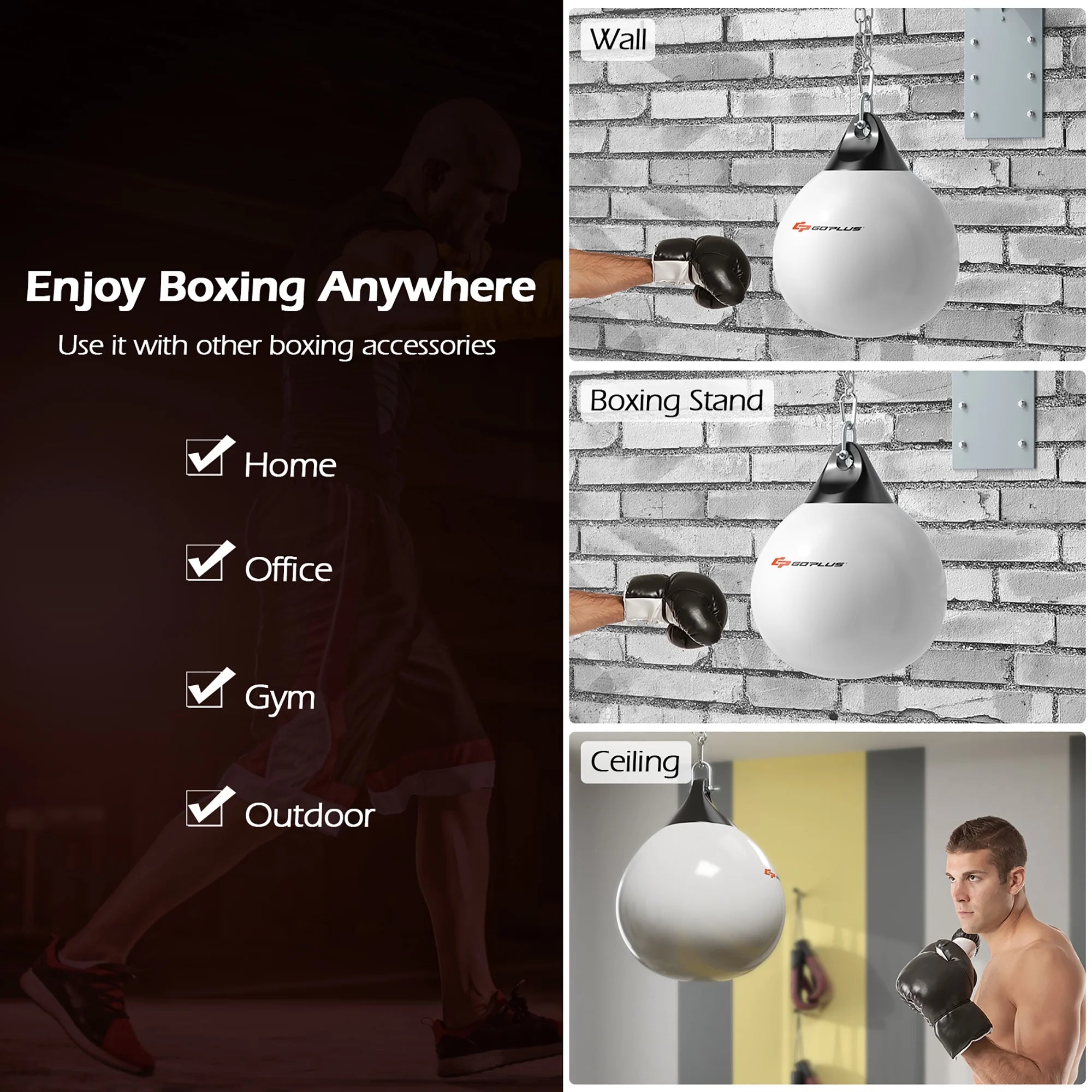 Goplus 18-Inch Heavy Water-Filled Aqua Training Boxing Bag - 110 lbs for Home Gym - White