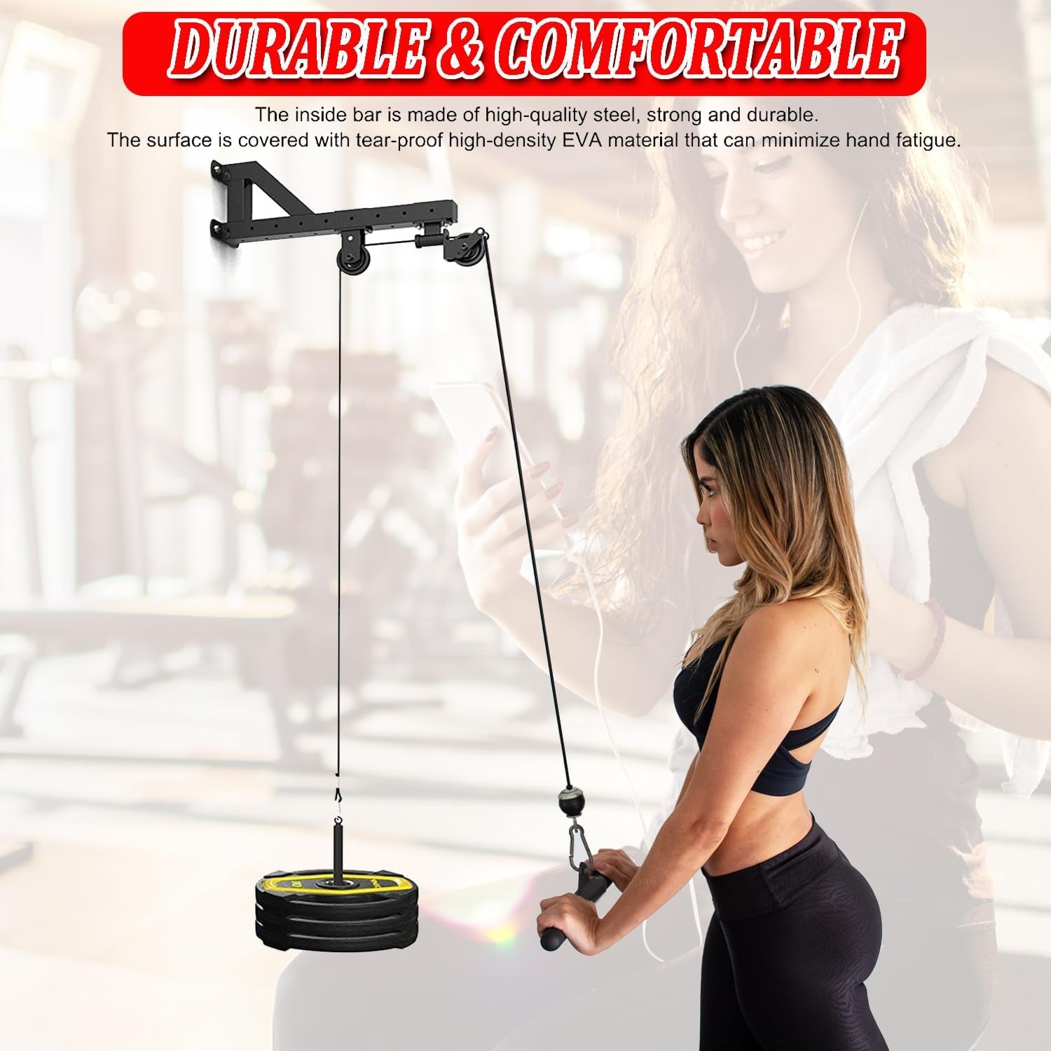 LAT Pull Down Bar Attachment for Cable Machines - Ergonomic Rubber Handle for Home Gym Muscle Development and Strength Training