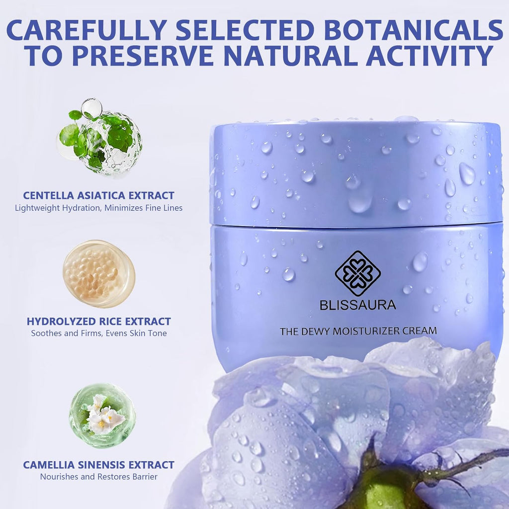 Dewy Skin Hydrating Face Cream with Hyaluronic Acid - Lightweight Moisturizer for Dry and Sensitive Skin - Ideal Makeup Primer for a Radiant Finish - 1.7 Oz