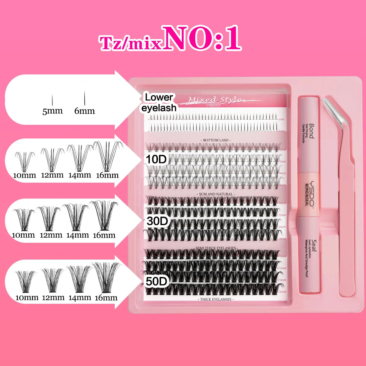 Lash Clusters Kit with Individual Lash Extension Adhesive, Sealant, Tweezers, and Multi-Type False Eyelashes Applicator for Professional Makeup Application