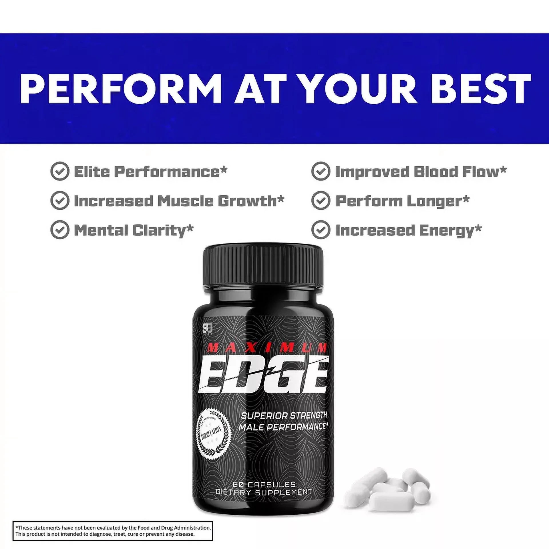 Maximum Edge Male Pills- Overall Wellness and Strength 60 Capsules
