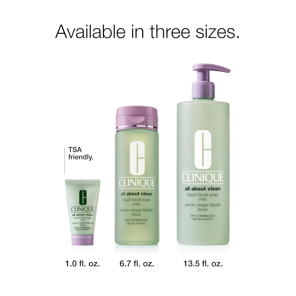 Clean Liquid Facial Soap Mild - Gentle Cleanser for Dry Combination Skin - Type 2 Face Wash - Step 1 in 3-Step Skincare Routine