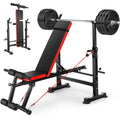 Adjustable 6-in-1 Weight Bench with Barbell Rack and Removable Foot Bracket, Featuring Resistance Bands for Home Gym Workouts