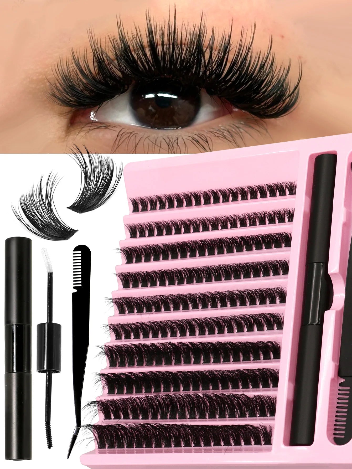 DIY Individual Lash Cluster Kit with Bond and Seal for Eyelash Extensions