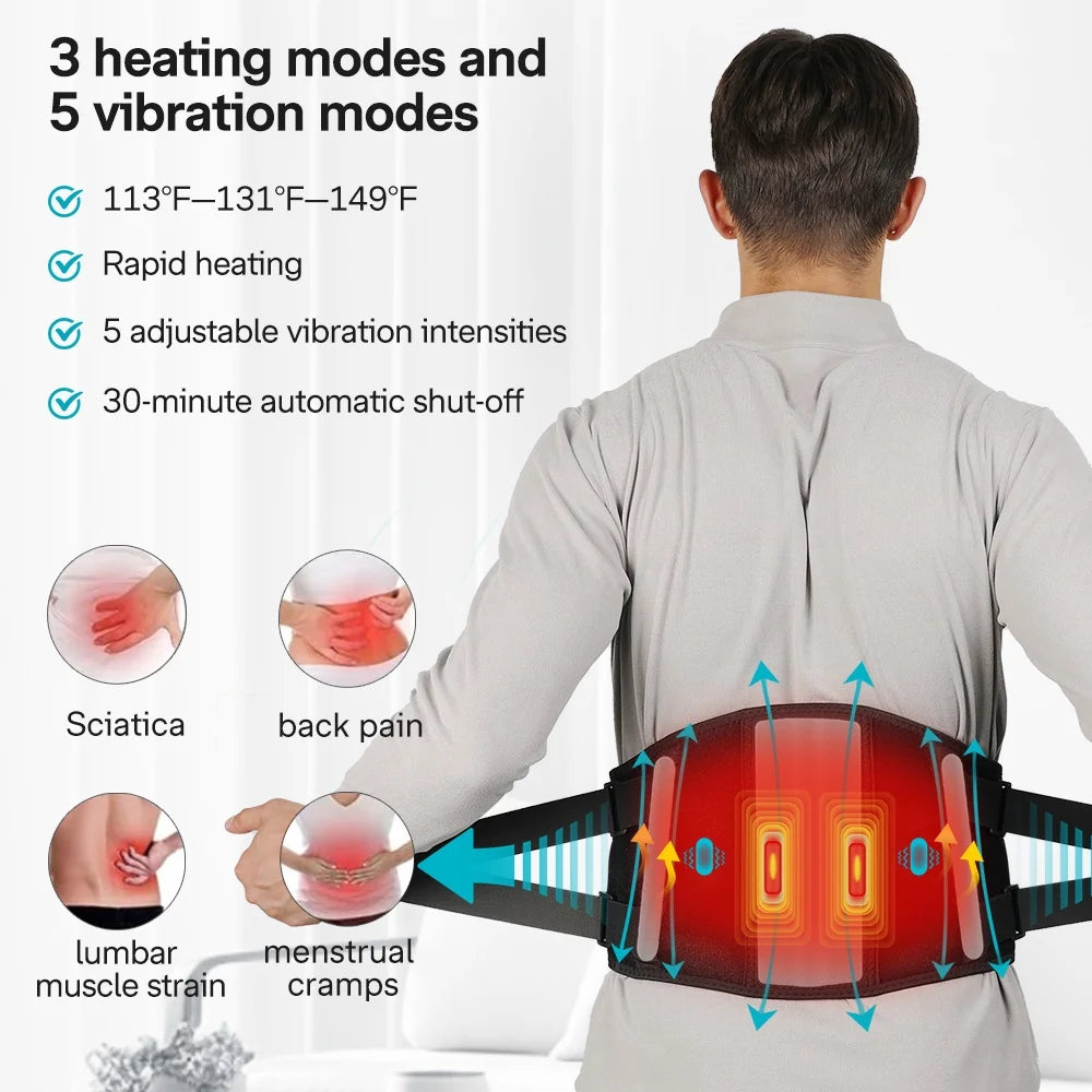 Cordless Heating Pad, 53'' Lower Back Brace Massager with Heat - Rechargeable Heating Belt, 3 Heating Levels & 5 Massage Mode, Gifts (Black)