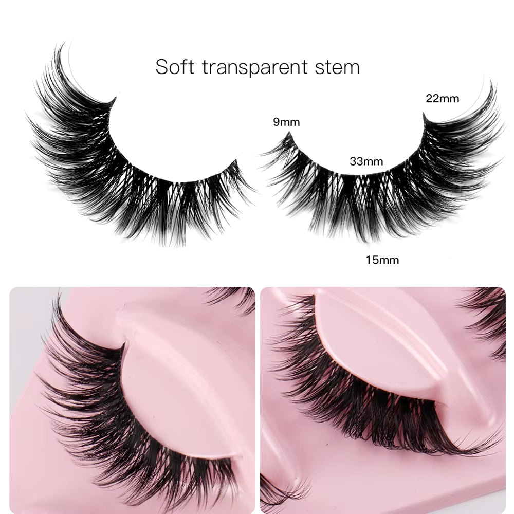 5 Pairs of Faux Mink Cat Eye Lashes - Natural Long Manga Style with Winged Ends for Enhanced Eye Elongation