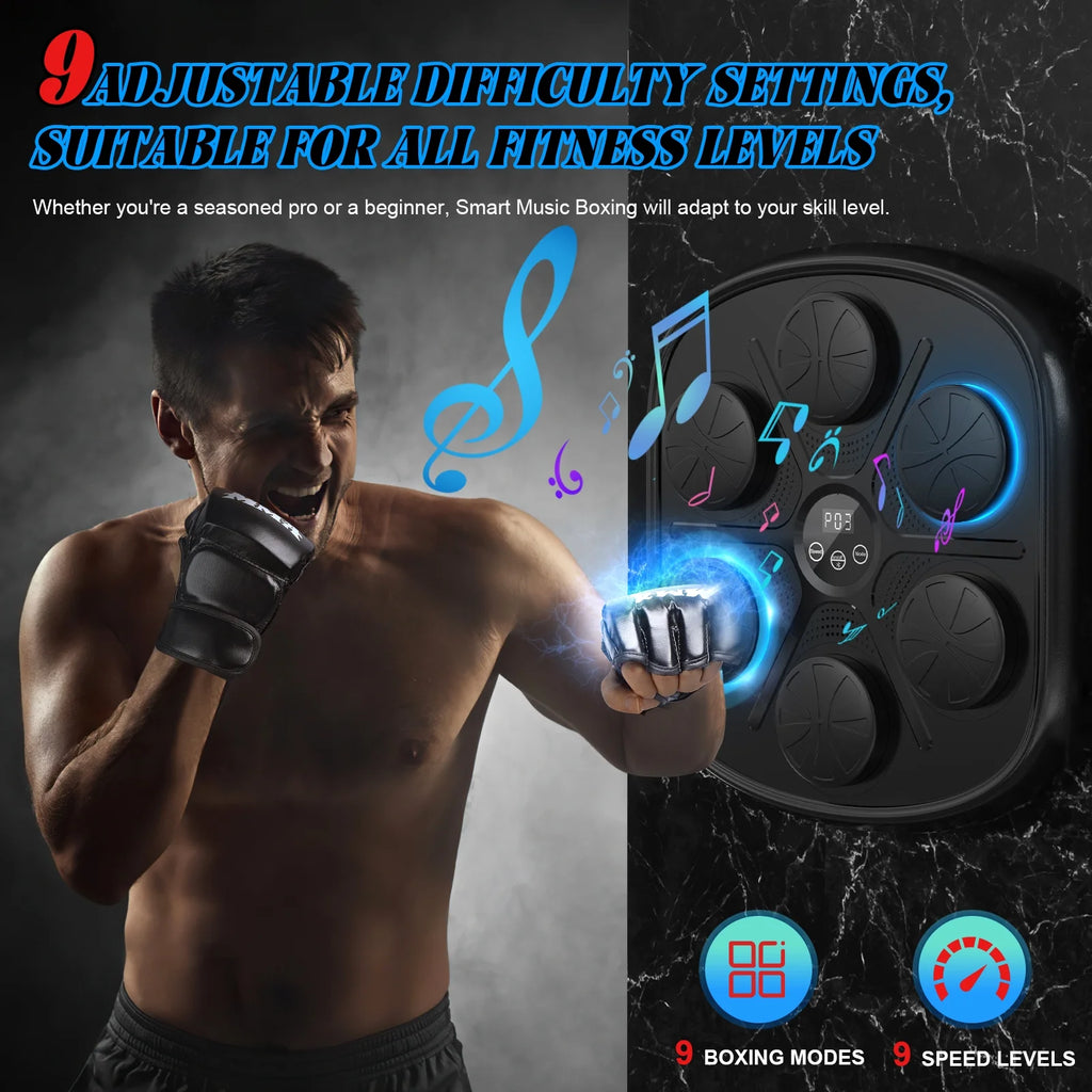 Advanced Adult Smart Music Boxing Machine with Display, Wall-Mounted Fitness Equipment and Boxing Gloves for Home and Gym (Black)