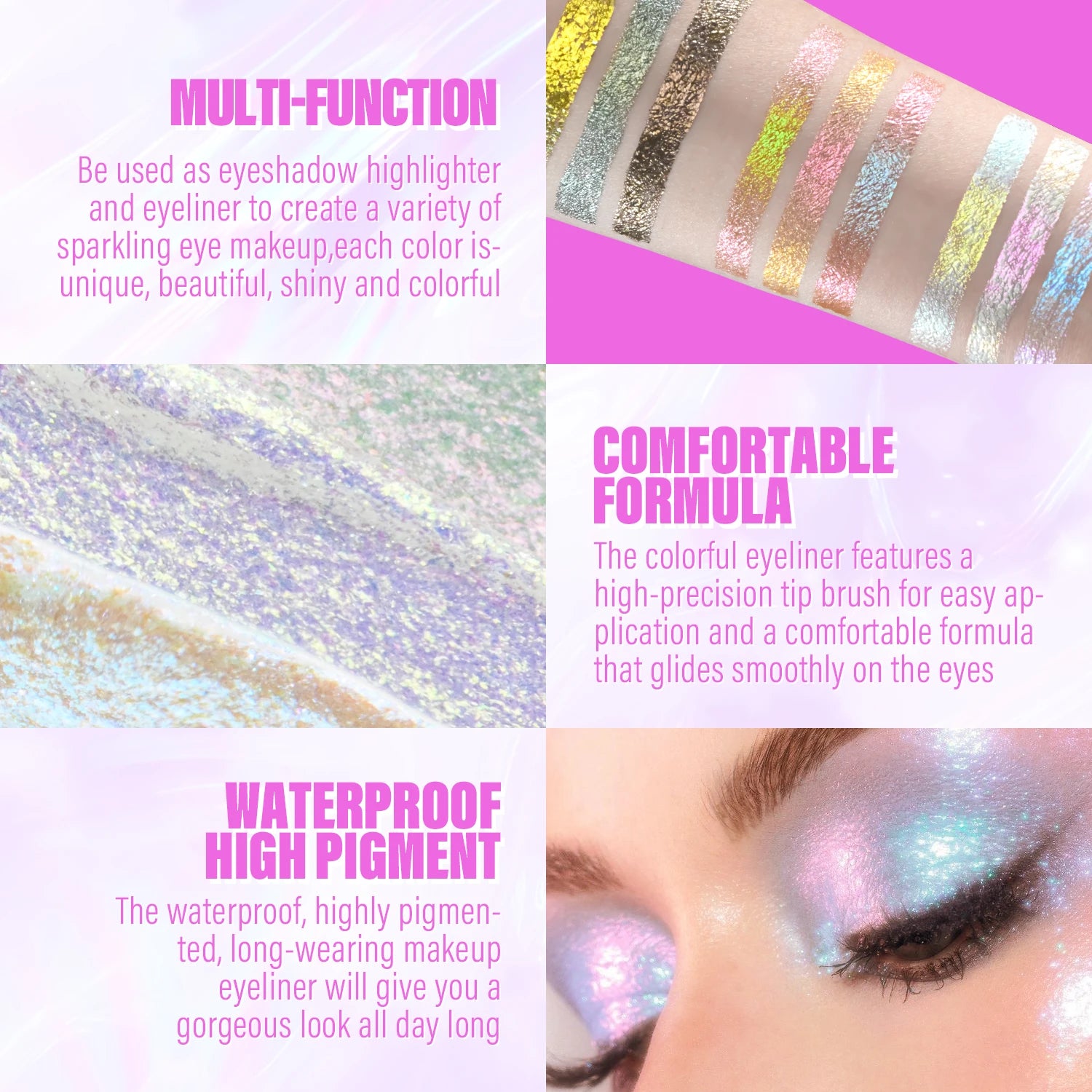 JUR MORNIER 3-Piece Duochrome Liquid Eyeshadow Set - High Pigment, Waterproof, Multi-Use Eyeliner, Highlighter, and Eye Shadow Glitter