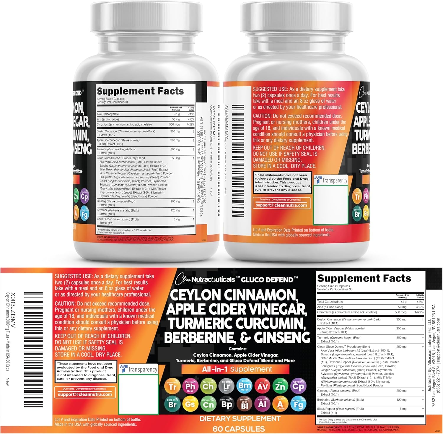 Ceylon Cinnamon Capsules + Berberine Turmeric Apple Cider Vinegar Ginseng Bitter Melon Gymnema Milk Thistle Fenugreek Supplement (60 Count (Pack of 2))