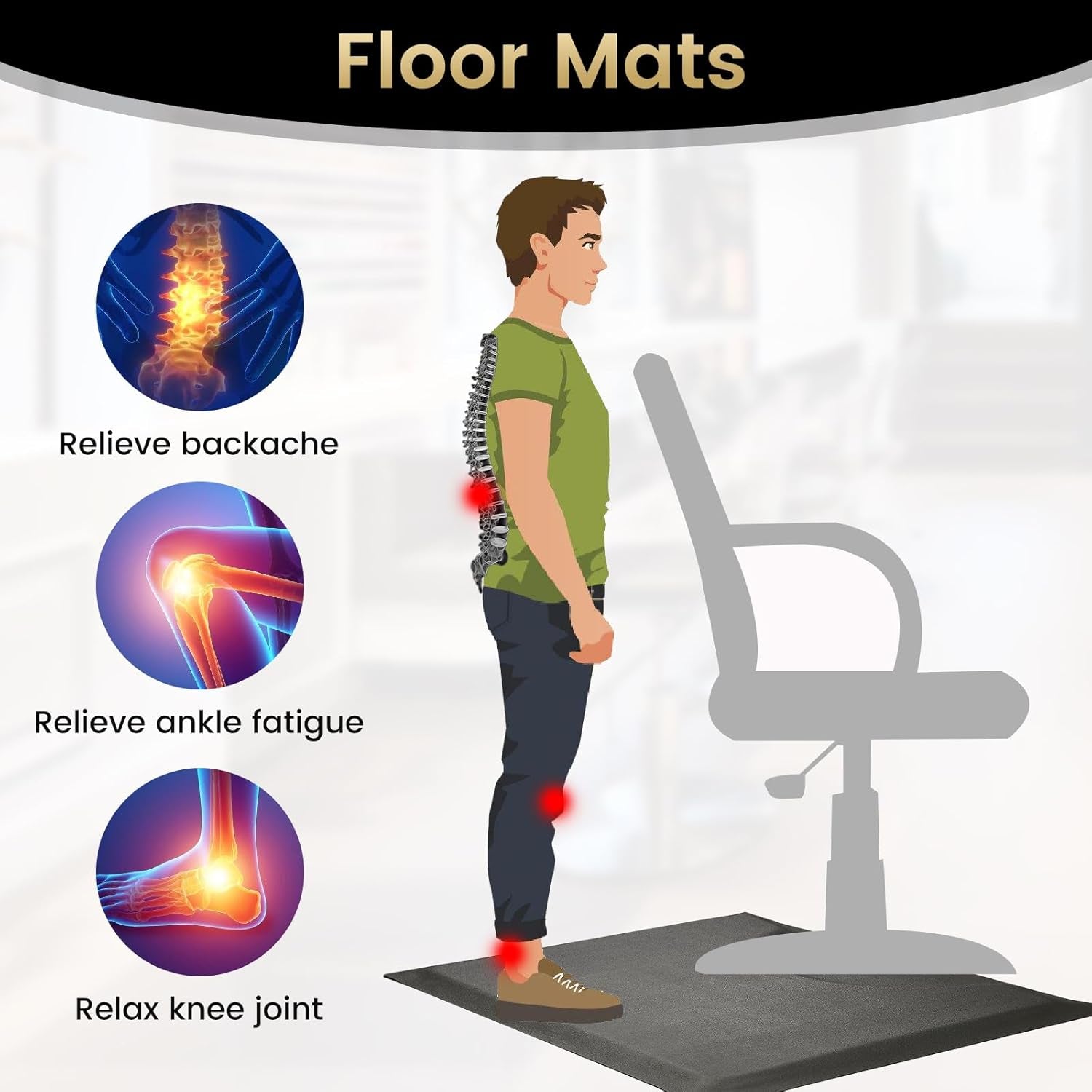 Salon Mats for Hairstylist Standing 35.8"X27.9" Barber Shop Salon Floor Chair Mat - Black Square Anti-Fatigue Salon Floor Mat -1/2" Thick Comfort Hair Cutting Hairdressing Equipment