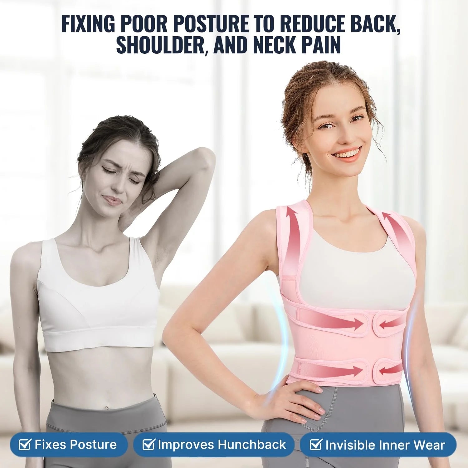 Back Brace Posture Corrector for Women, Back Straightener Posture Corrector, Scoliosis and Hunchback Correction, Back Pain, Spine Corrector, Support, Adjustable Posture Trainer,Pink X-Large