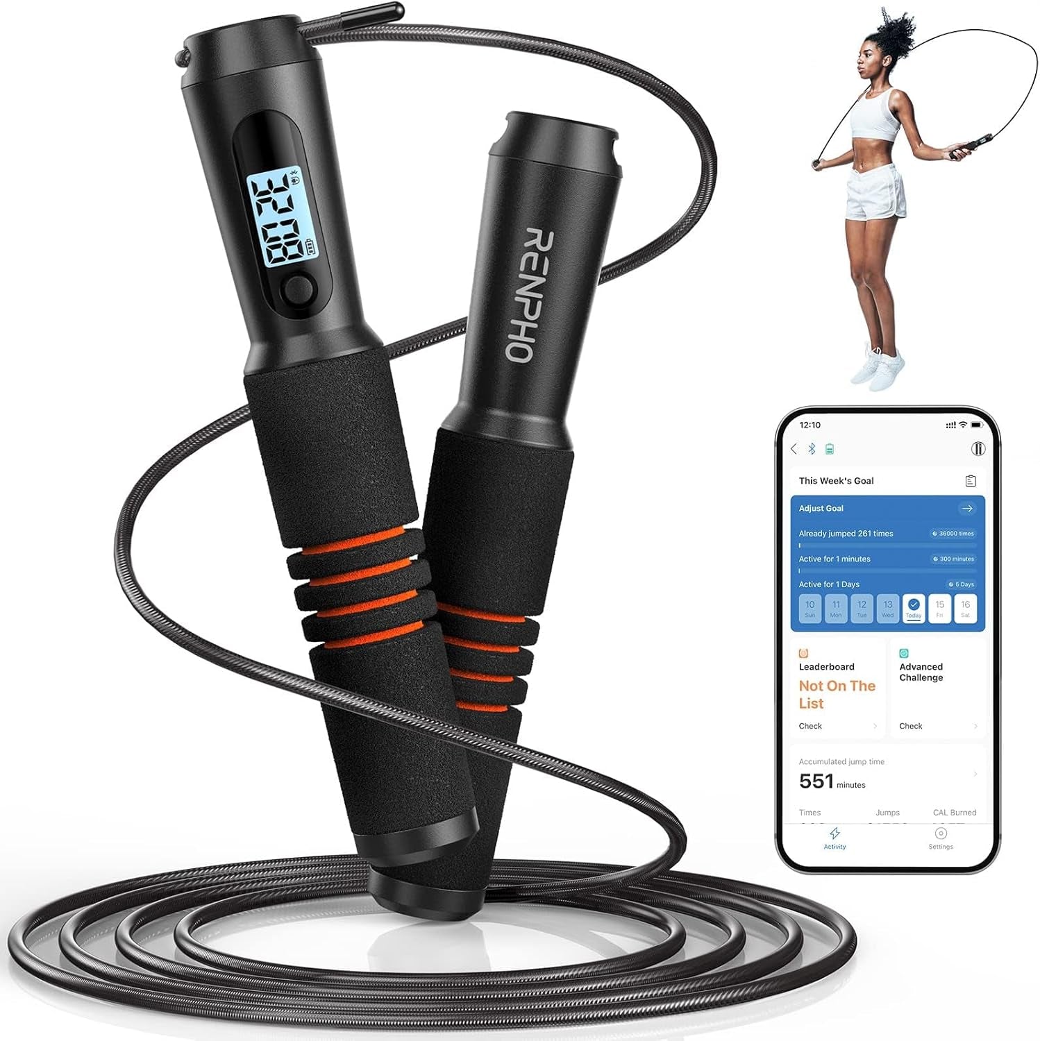 Smart Jump Rope with App-Based Data Tracking and Analysis, Tangle-Free Design, Adjustable for All Users, Perfect for Crossfit, Gym, and MMA Training