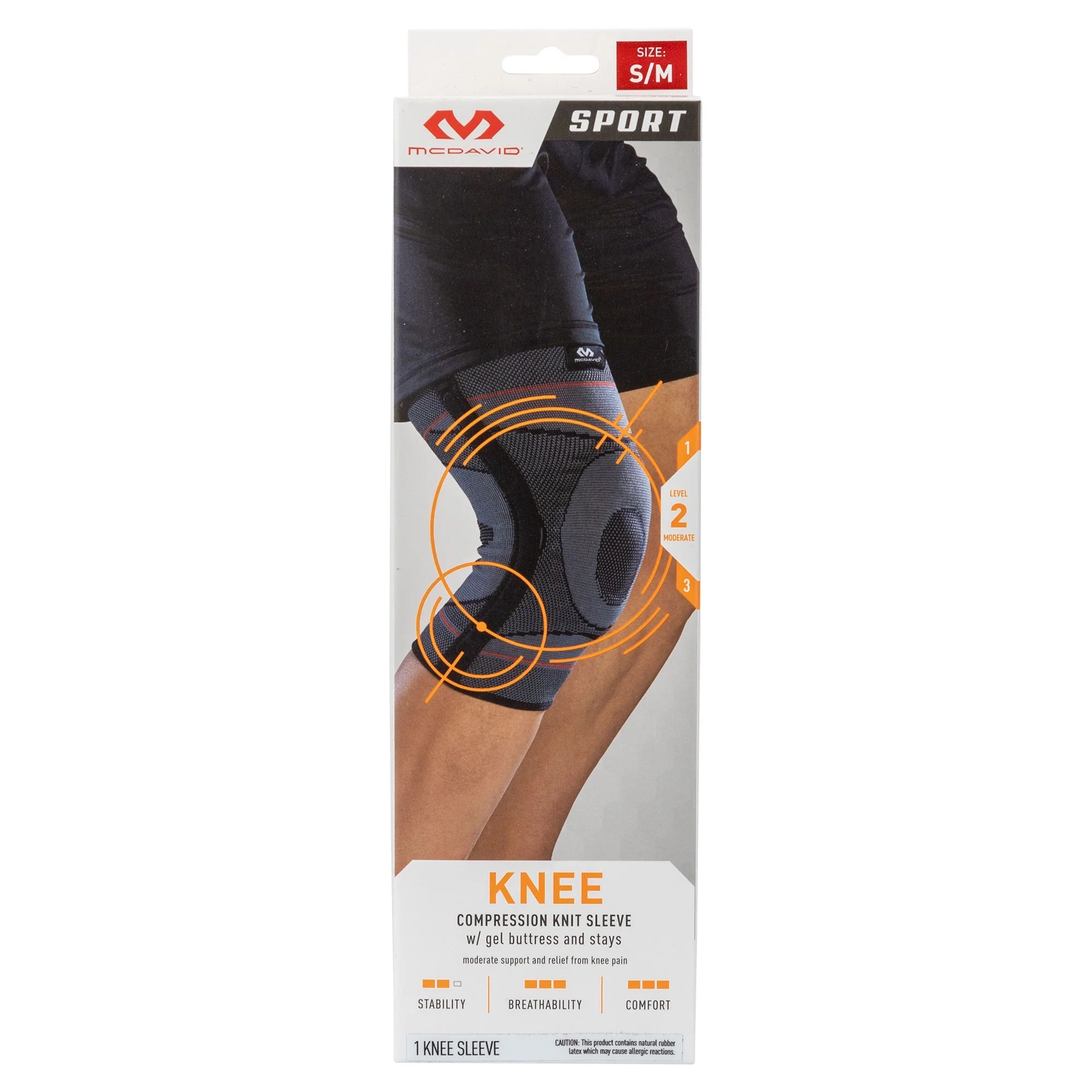 Knee Compression Knit Sleeve W/ Gel Buttress and Stays, S/M