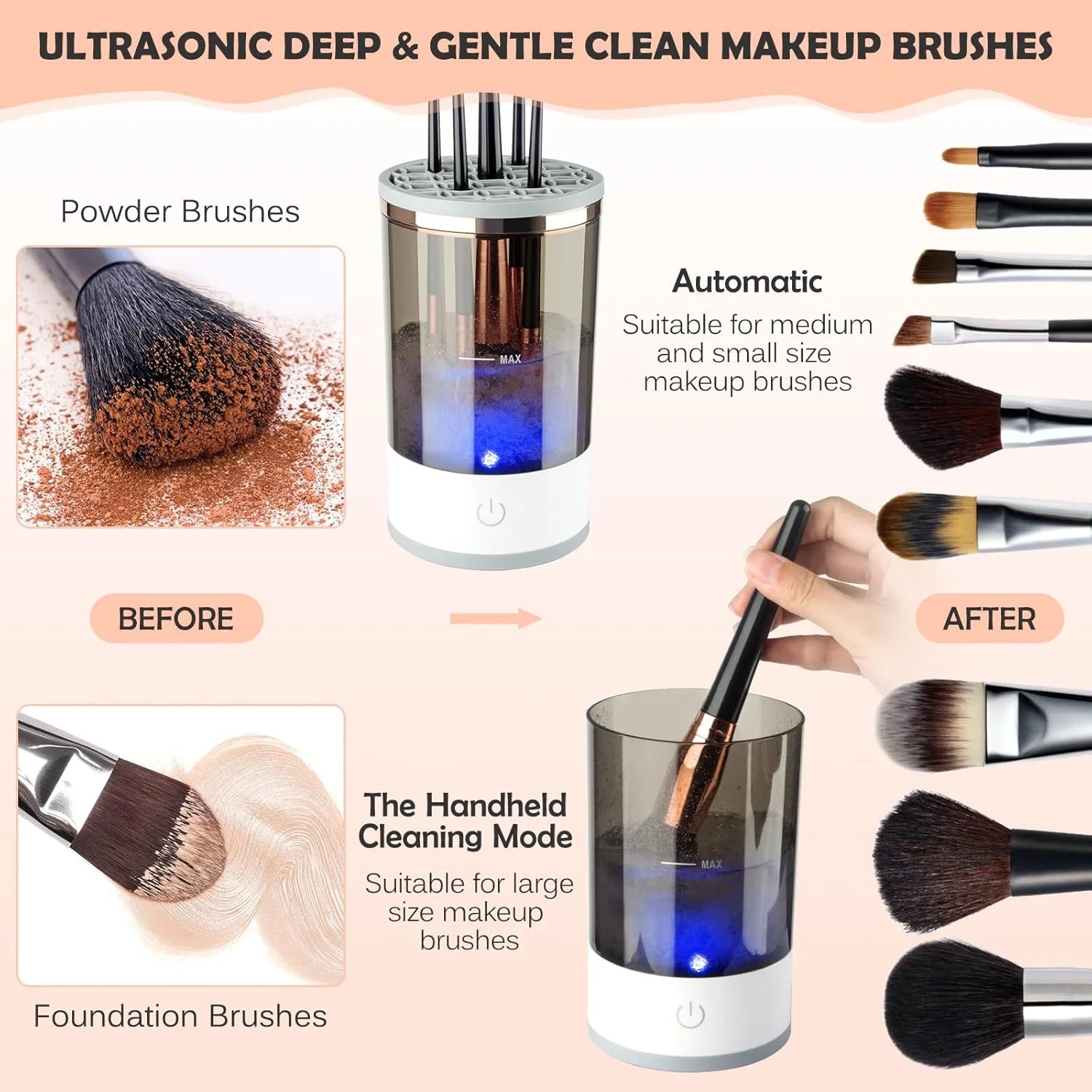 Portable Electric Makeup Brush Cleaner with USB Connectivity and Rubber Brush Collar