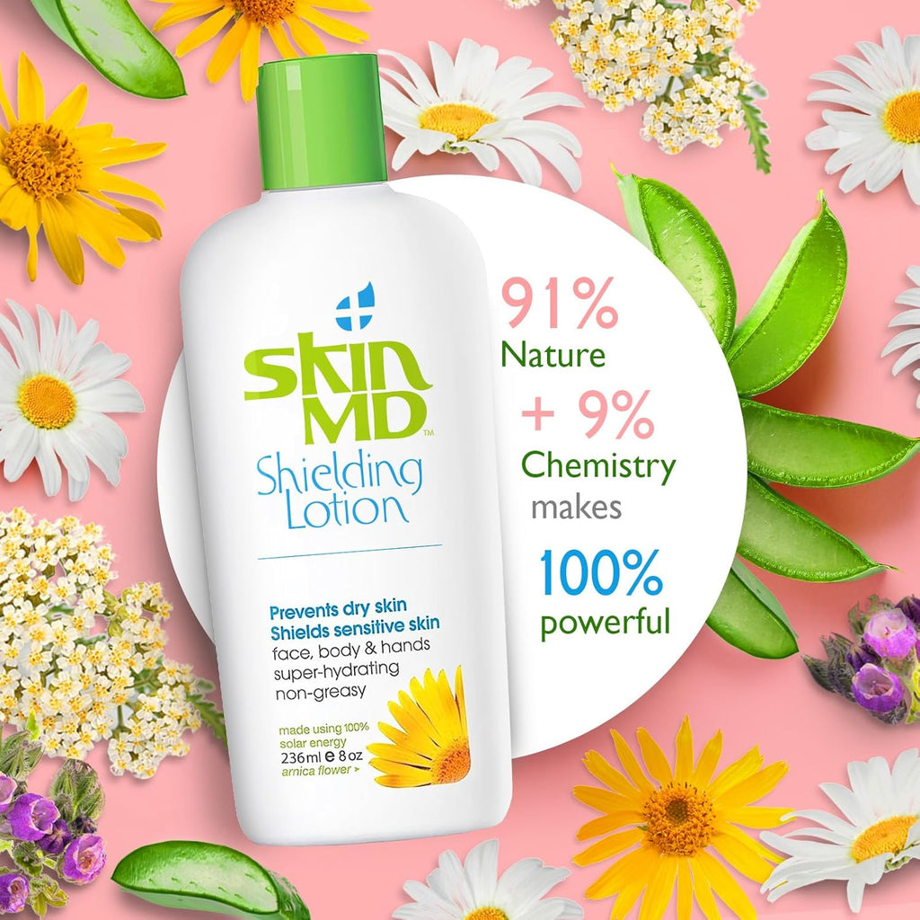 Skin MD Shielding Lotion - Hydrating Body Lotion for Sensitive Skin with Dispenser | Non-Greasy, Fast-Absorbing Moisturizer with Plant-Based Ingredients for Eczema & Psoriasis Relief - 8 oz Pump