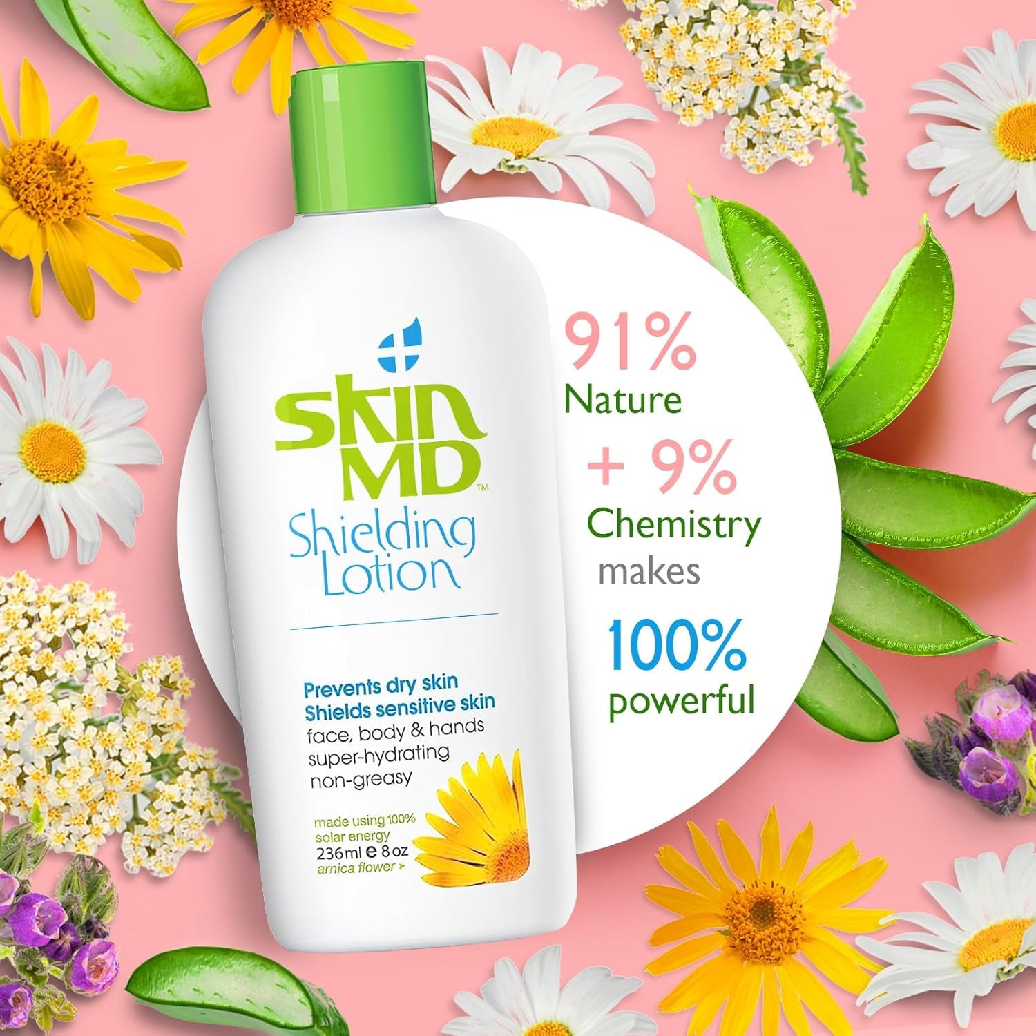 Skin MD Shielding Lotion - Hydrating Body Lotion for Sensitive Skin with Dispenser | Non-Greasy, Fast-Absorbing Moisturizer with Plant-Based Ingredients for Eczema & Psoriasis Relief - 8 oz Pump