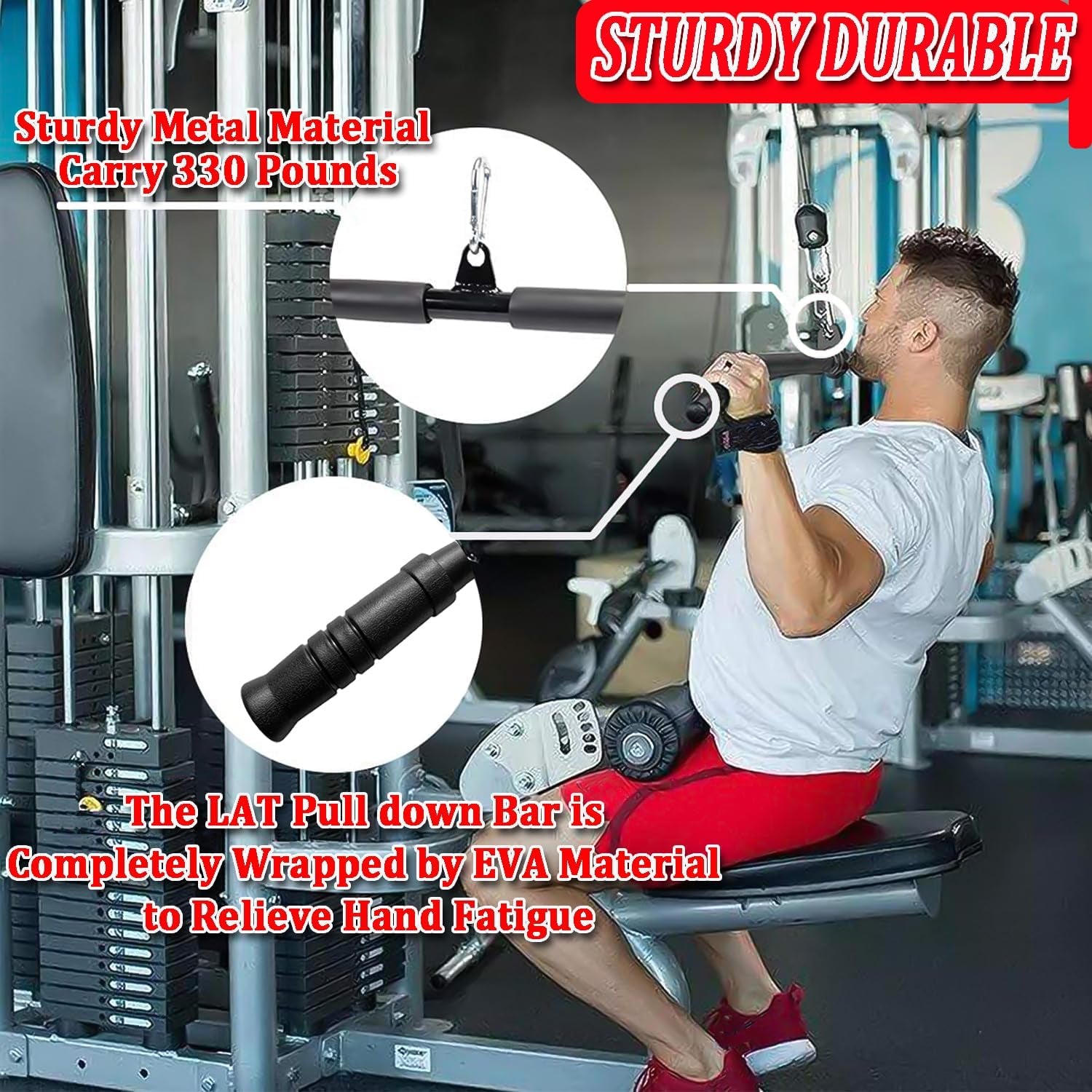 LAT Pull Down Bar Attachment for Cable Machines - Ergonomic Rubber Handle for Home Gym Muscle Development and Strength Training