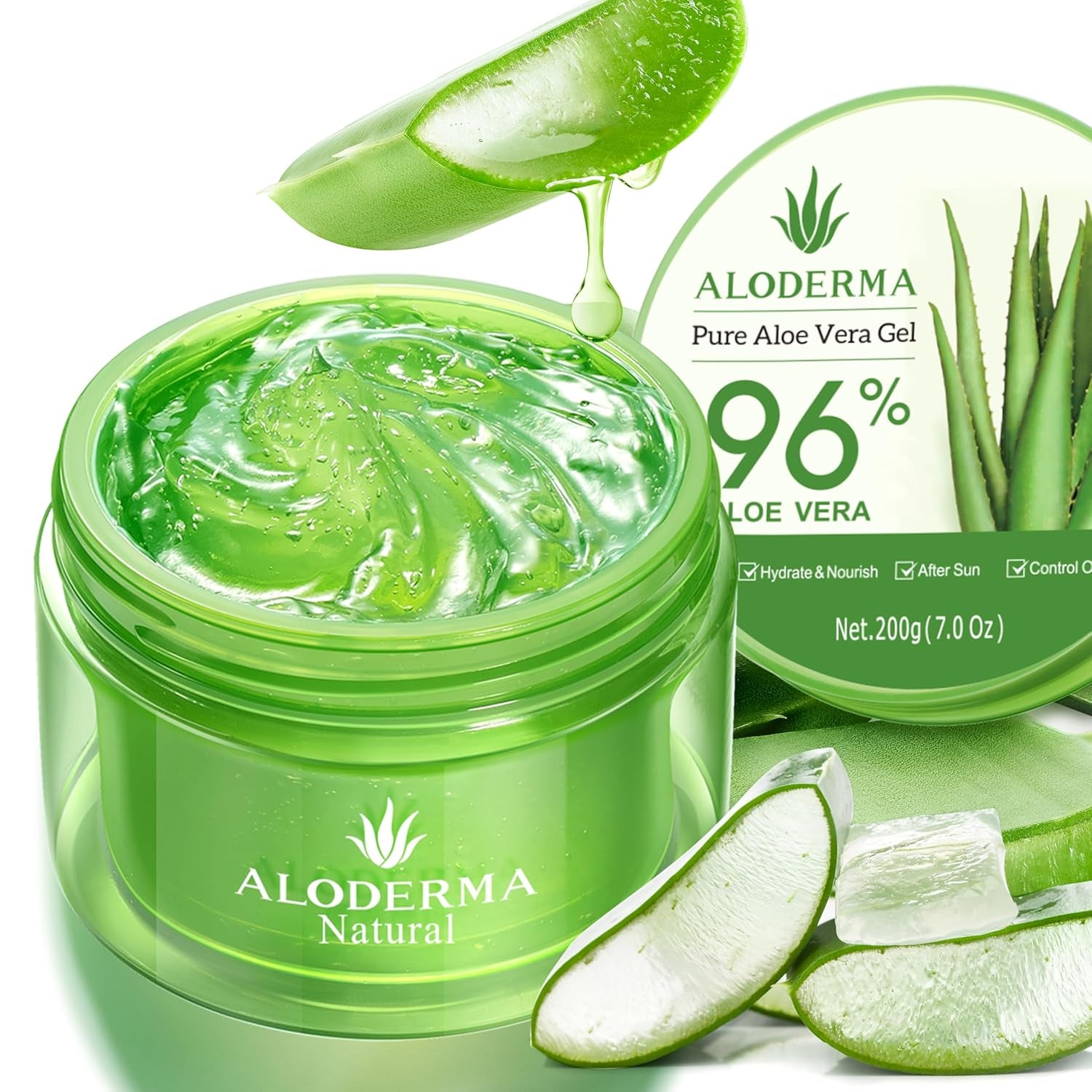 Aloe Vera Gel - 96% Pure Organic Formula, Harvested Within 12 Hours for Skin, Scalp, and Hair Hydration, Soothing Moisturizer, 7.05 Oz