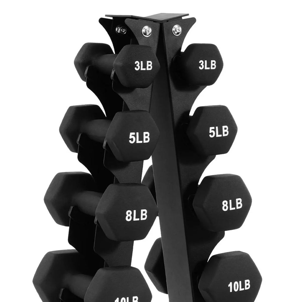 BalanceFrom 110-Pound Neoprene Coated Cast Iron Dumbbell Set with Stand, Includes 10 Pairs of Weights Ranging from 1 to 10 Pounds, Black