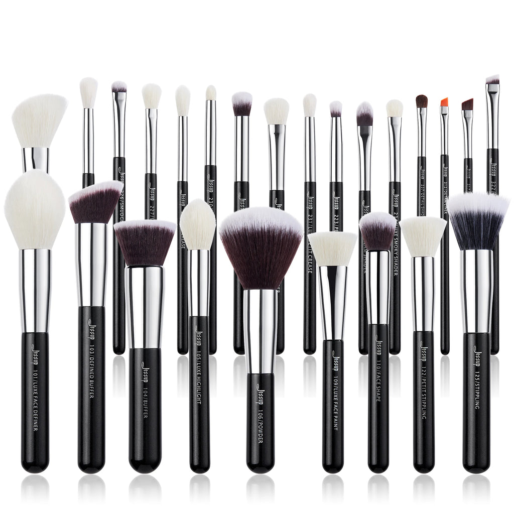 Professional 25-Piece Makeup Brush Set for Foundation, Powder, Contouring, Blending, Eyeshadow, and Blush - Goat Hair and Synthetic Materials