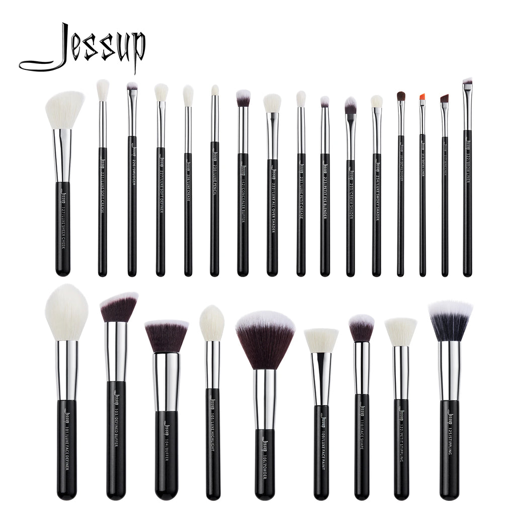 Professional 25-Piece Makeup Brush Set for Foundation, Powder, Contouring, Blending, Eyeshadow, and Blush - Goat Hair and Synthetic Materials