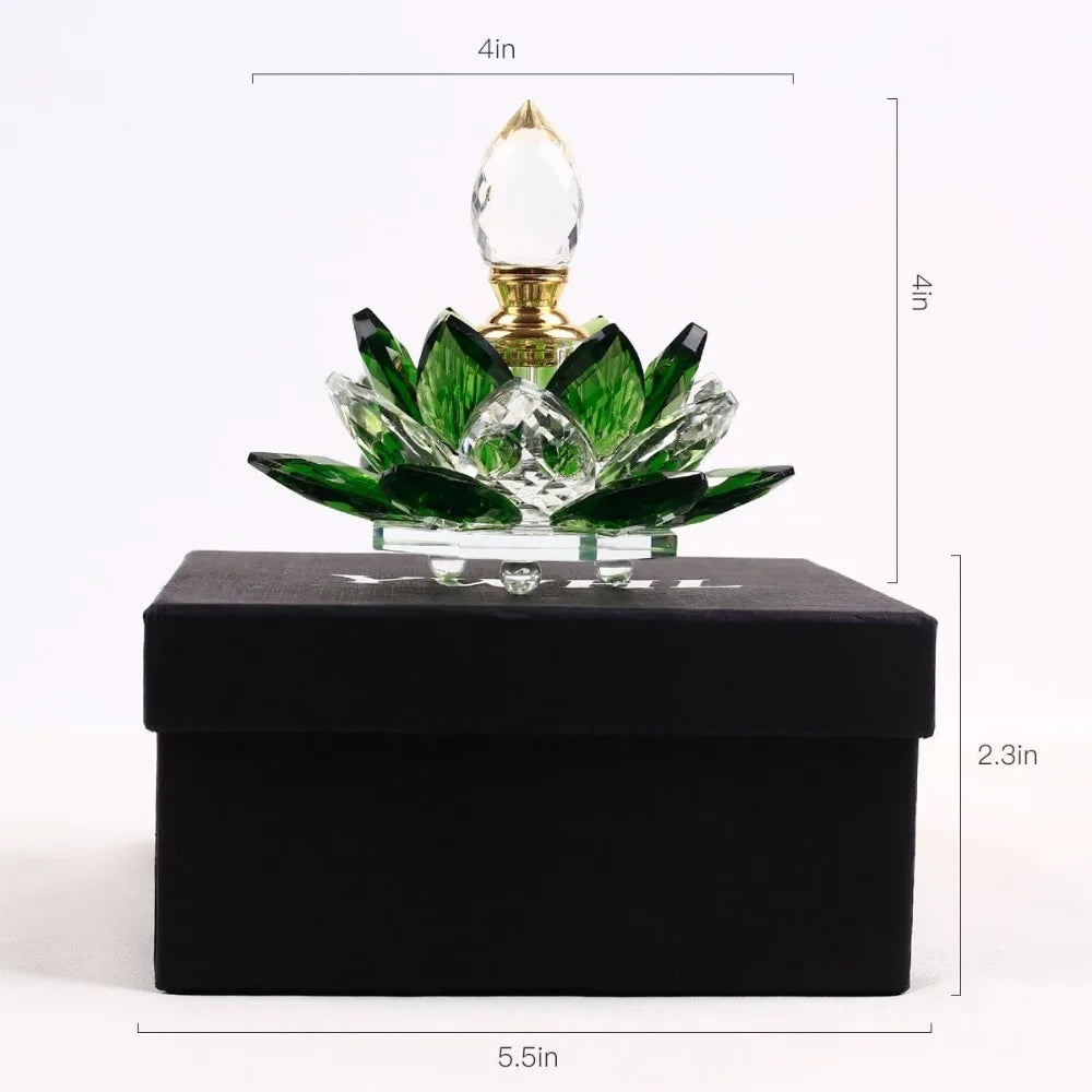 Elegant Green Crystal Perfume Bottles - 5ml Lotus Flower Figurines for Women, Ideal for Home Decor and Gifting