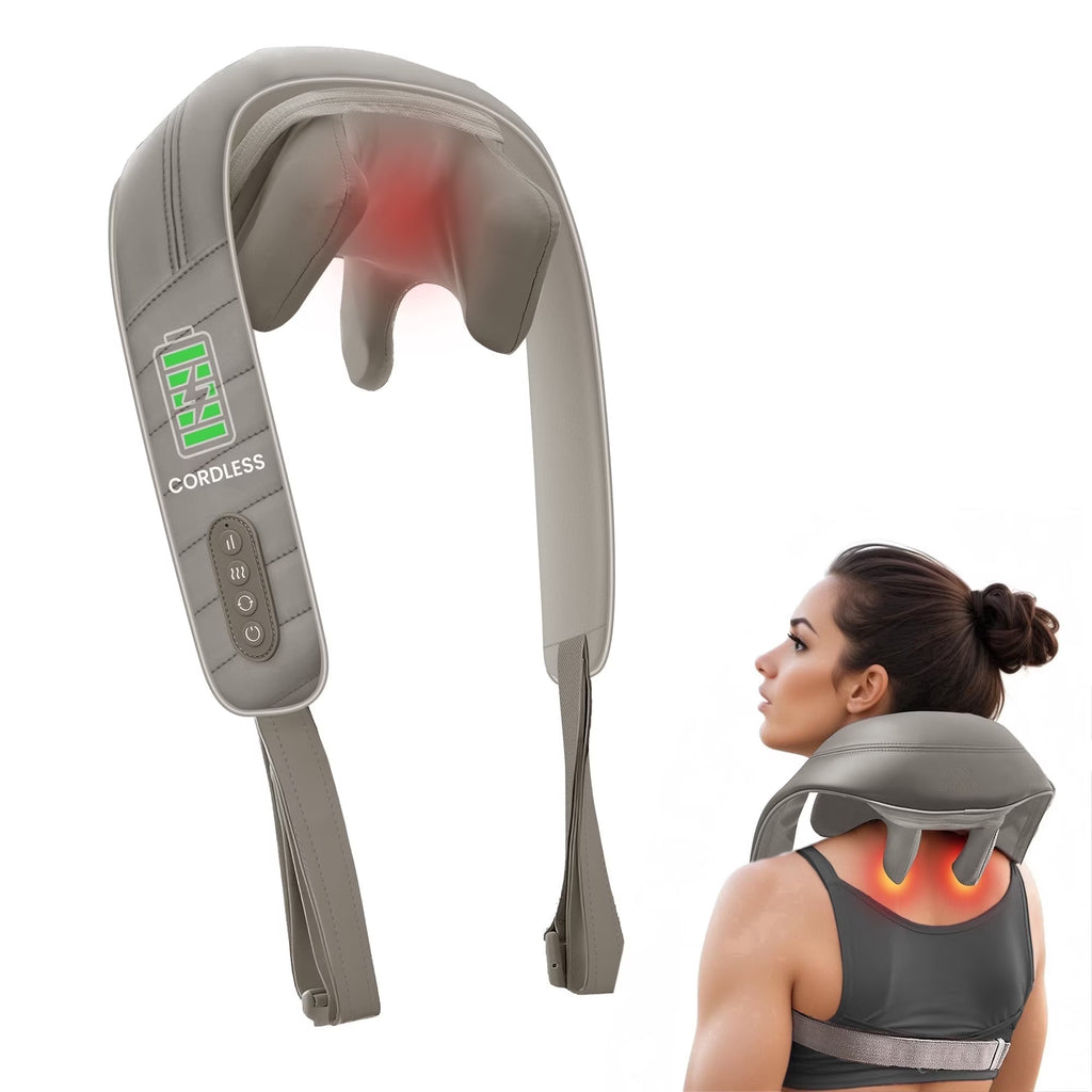 Cordless Shiatsu Neck & Shoulder Massager with Heat for Pain Relief, Deep Tissue Kneading, Gifts