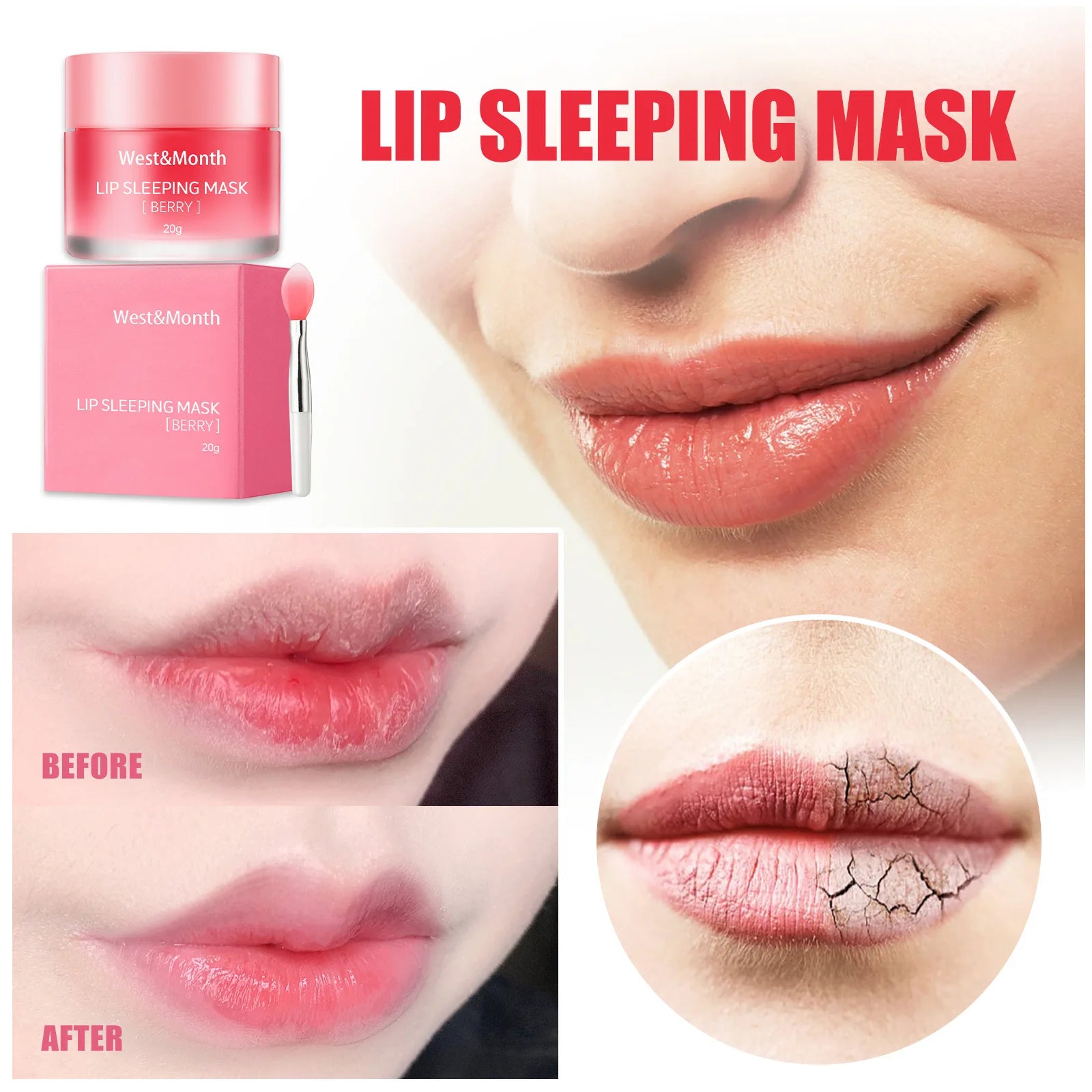 Berry Lip Sleeping Mask - 20G Moisturizing Balm for Nighttime Care, Reduces Lip Lines, Nourishing Formula, Korean Skincare