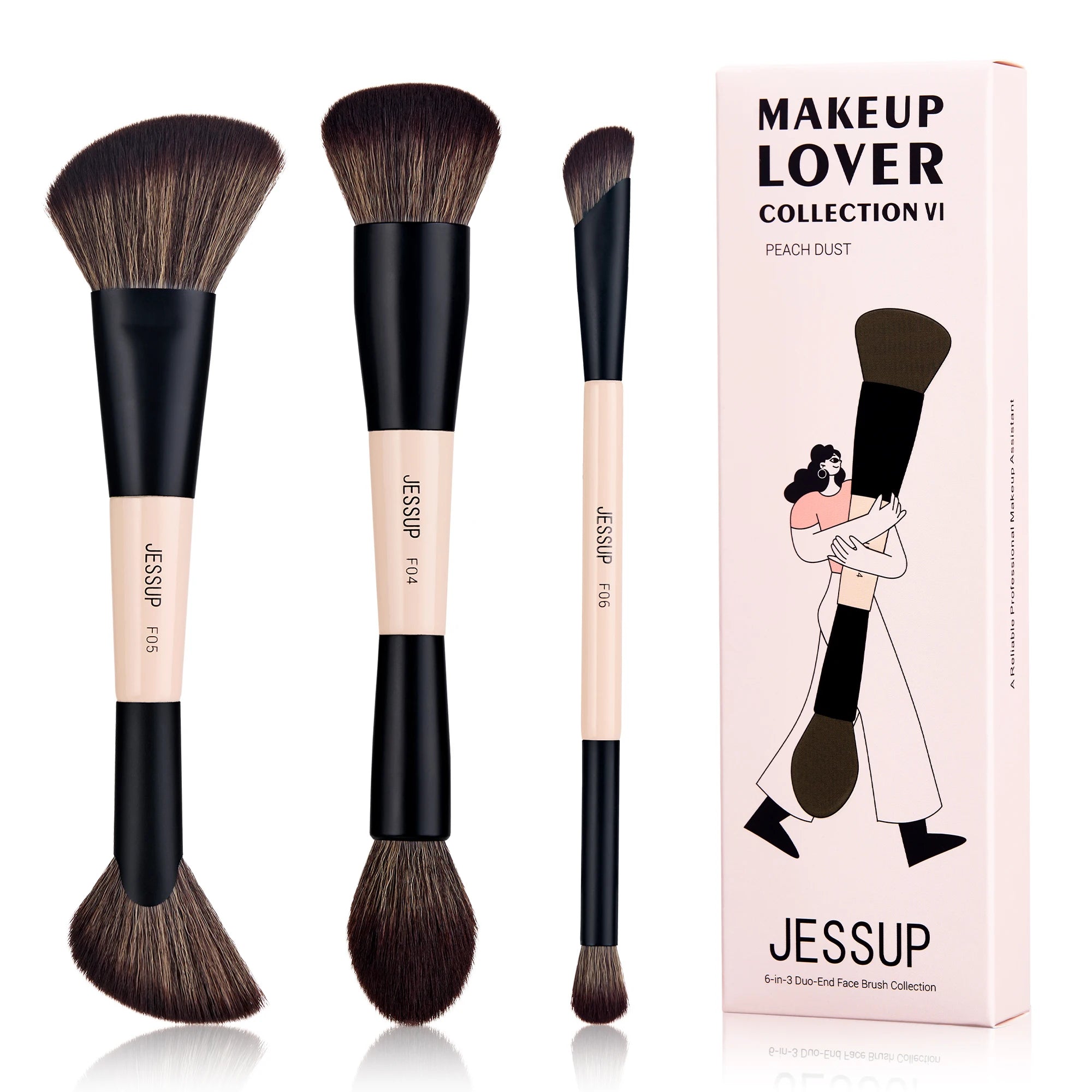 Double-Sided Makeup Brush Set - 3/5/7 Pieces for Foundation, Eyeshadow, and Powder Blending - Cruelty-Free Peach Dust T600