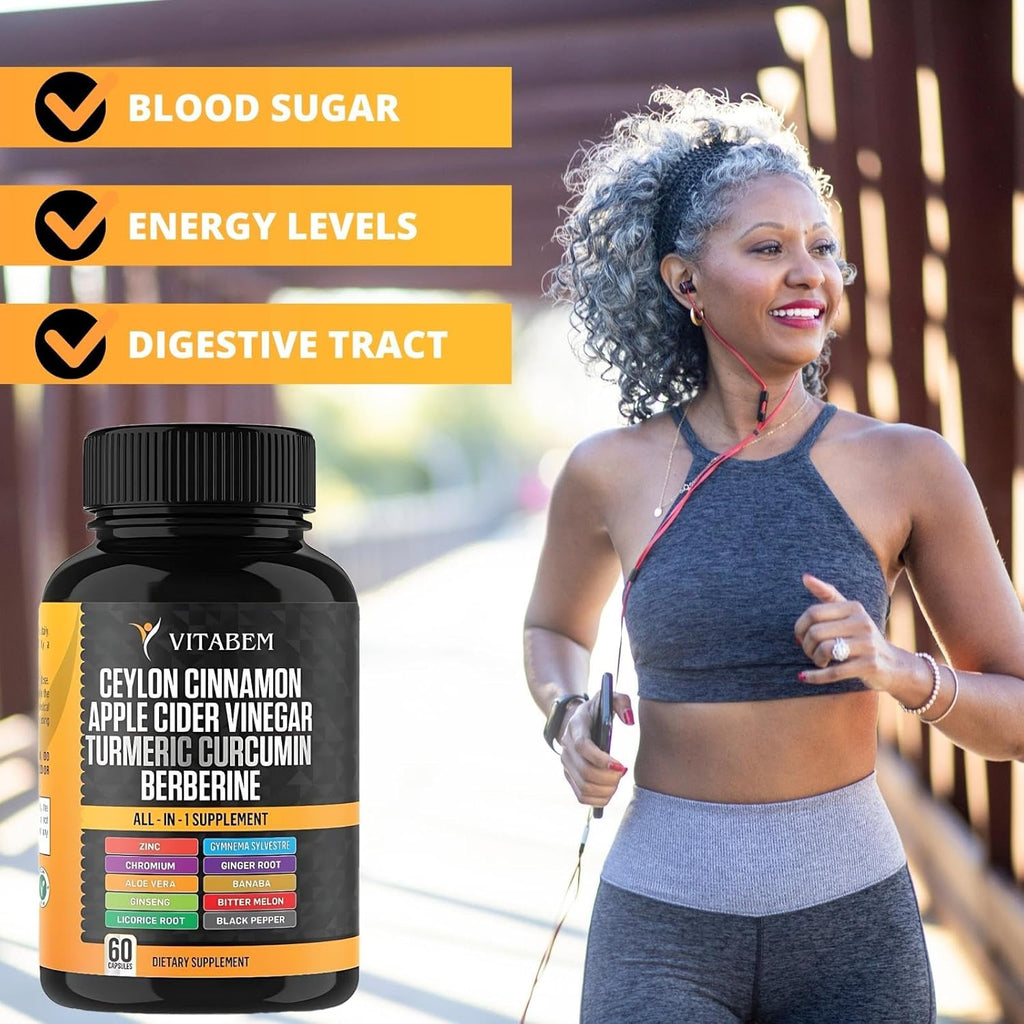 Ceylon Cinnamon Capsules 3000Mg Turmeric 3000Mg Apple Cider Vinegar 3000 Mg Ginseng 2000Mg Aloe Vera 2000Mg Berberine Supplement 1200Mg + Banaba | Bitter Melon | Gymnema | Ginger Root - 60 Count