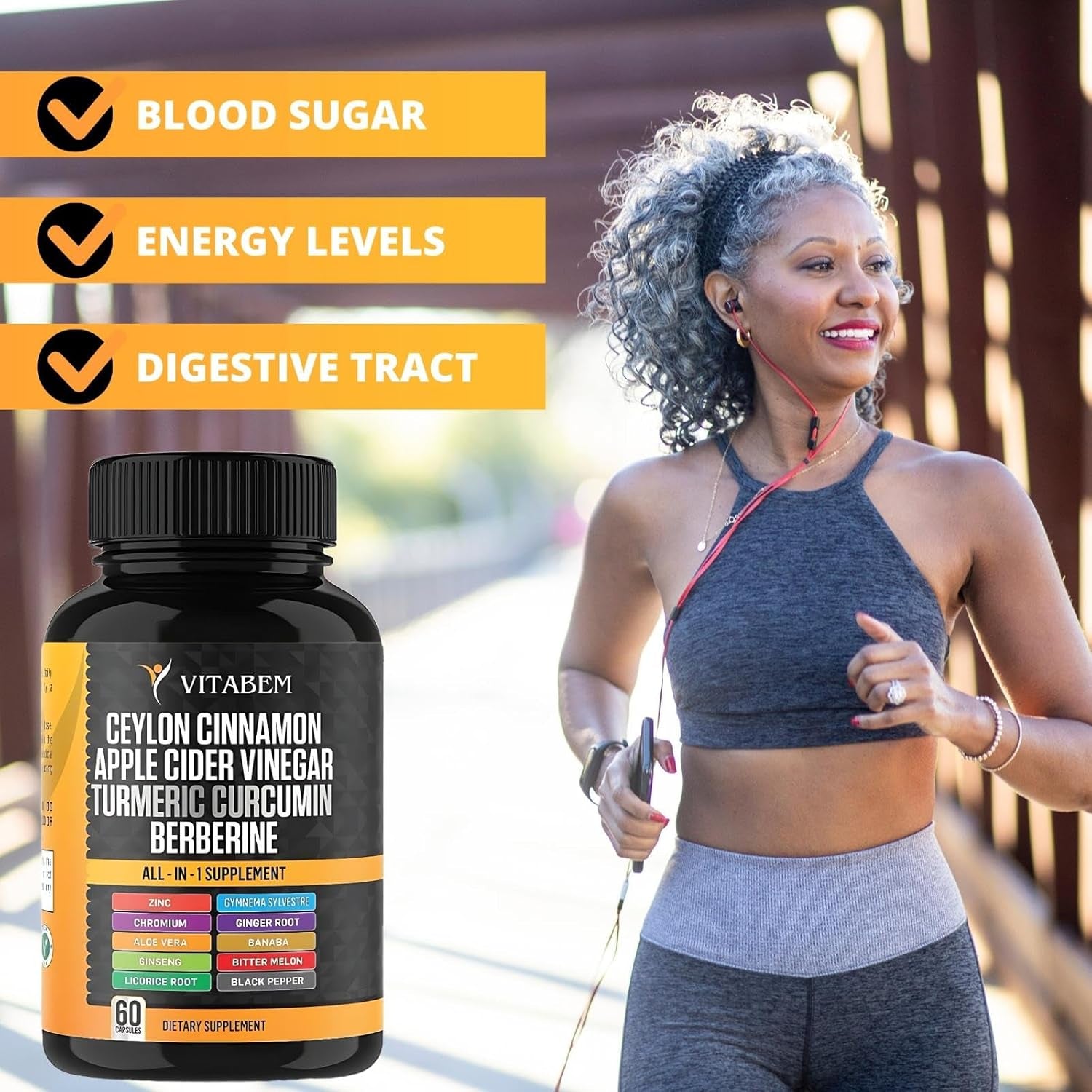 Ceylon Cinnamon Capsules 3000Mg Turmeric 3000Mg Apple Cider Vinegar 3000 Mg Ginseng 2000Mg Aloe Vera 2000Mg Berberine Supplement 1200Mg + Banaba | Bitter Melon | Gymnema | Ginger Root - 60 Count