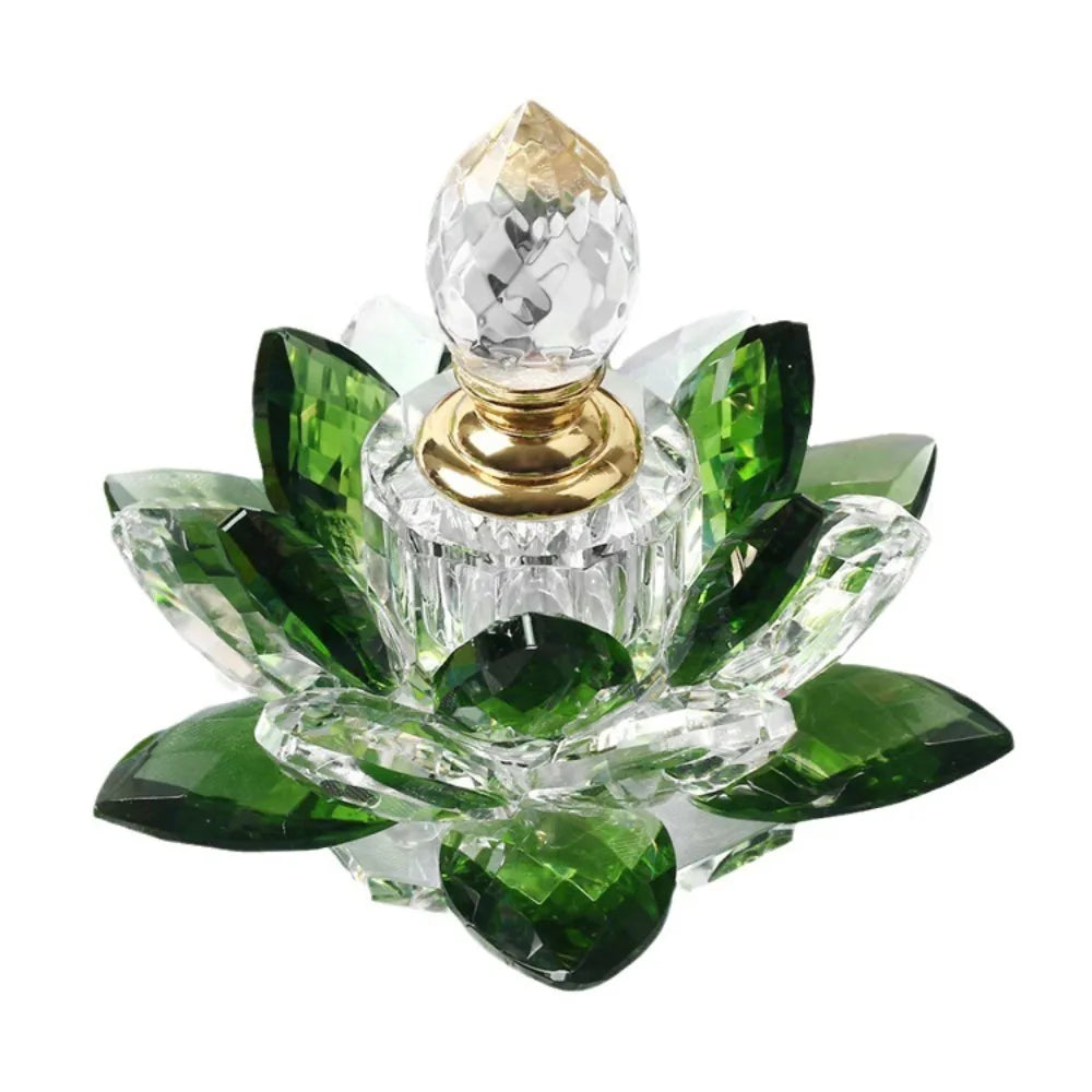Elegant Green Crystal Perfume Bottles - 5ml Lotus Flower Figurines for Women, Ideal for Home Decor and Gifting