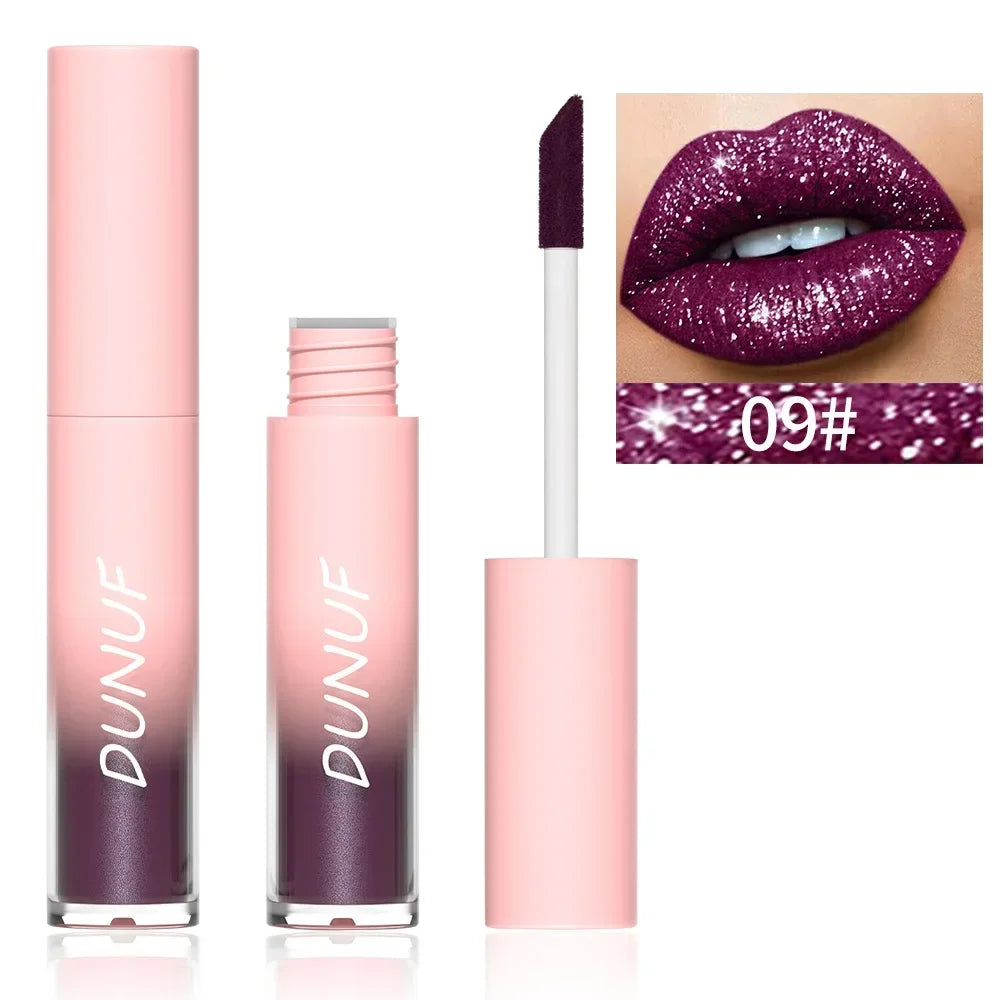 18-Color Metallic Waterproof Lip Gloss Set with Long-Lasting Matte and Shimmer Finishes for Women
