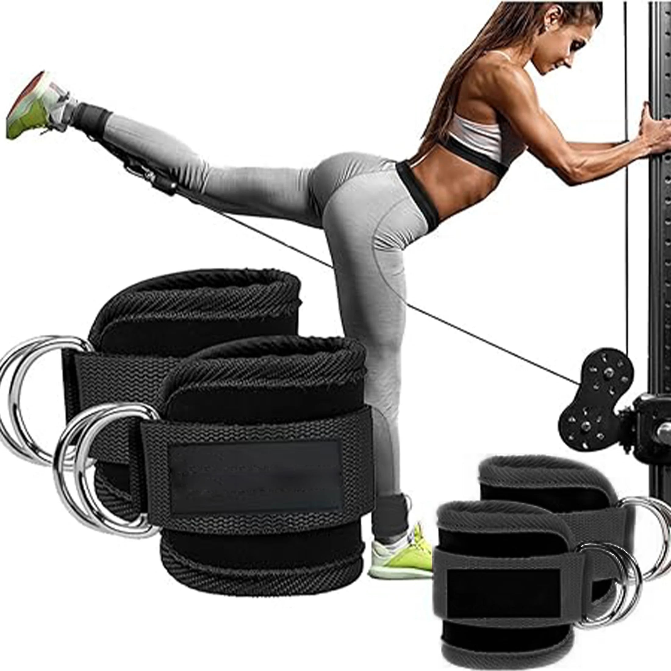 Barbell Pad Set - 9-Piece Complete Kit with Squat Pad, Ankle Straps, Hip Resistance Bands, Lifting Straps, and Carry Bag - Black