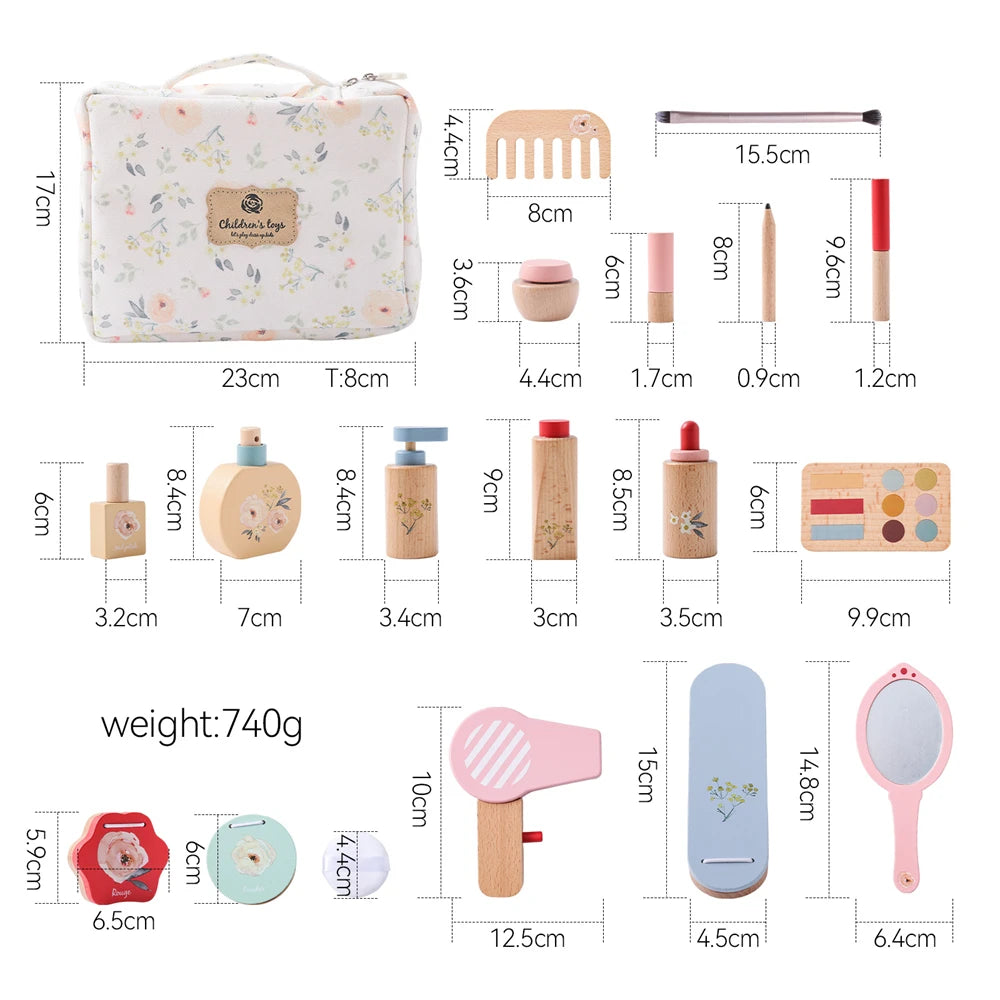 Wooden Pretend Play Makeup Set for Children - Simulation Cosmetics and Hairdressing Toys for Preschoolers