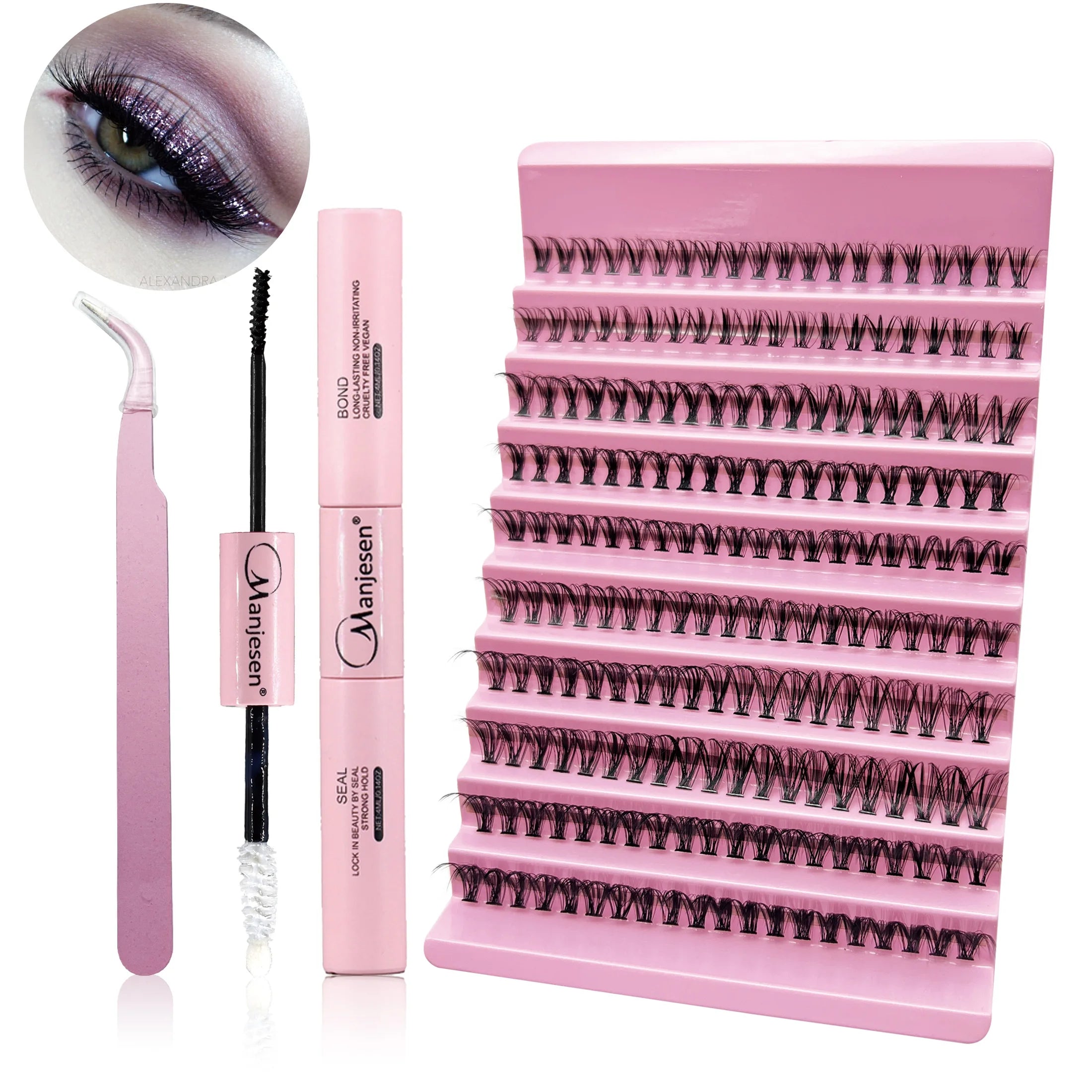 Professional DIY Lash Extension Kit - 200 PCS Cluster Eyelashes with Bond and Seal Makeup Tools for Lash Application