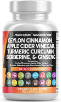 Ceylon Cinnamon Capsules + Berberine Turmeric Apple Cider Vinegar Ginseng Bitter Melon Gymnema Milk Thistle Fenugreek Supplement Pills Powder for Men & Women