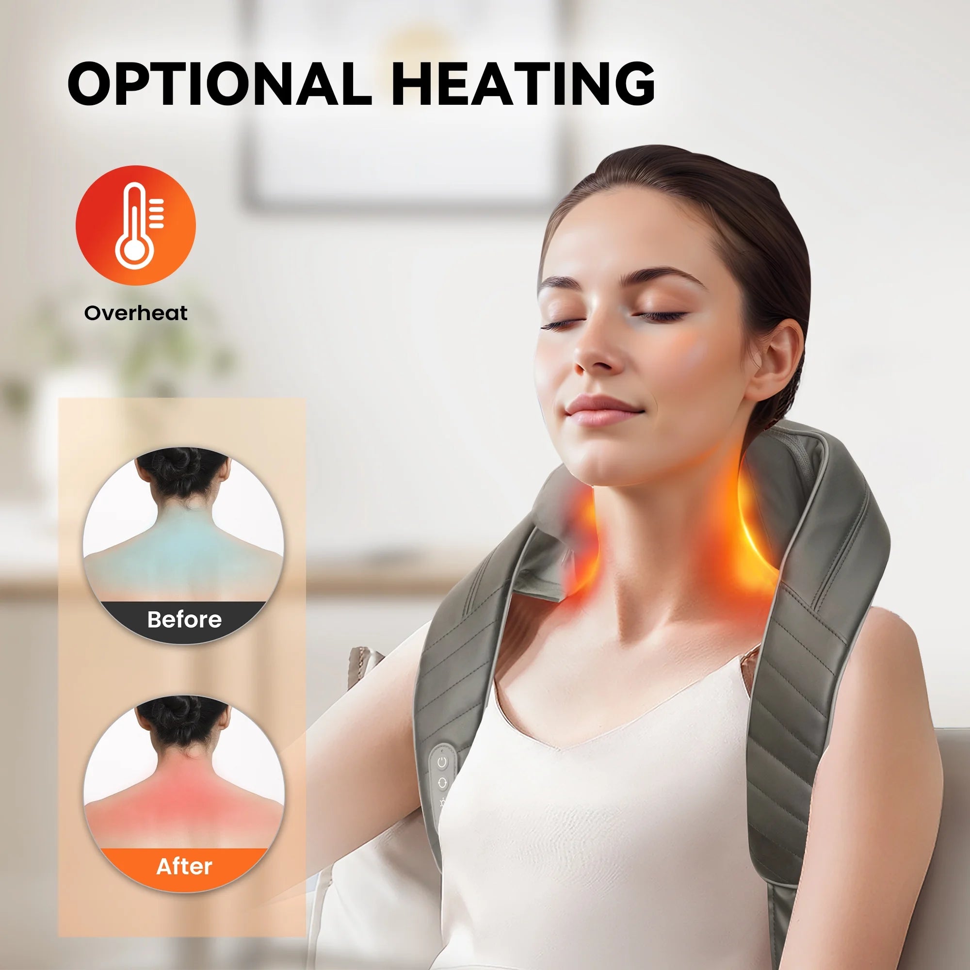 Cordless Shiatsu Neck & Shoulder Massager with Heat for Pain Relief, Deep Tissue Kneading, Gifts