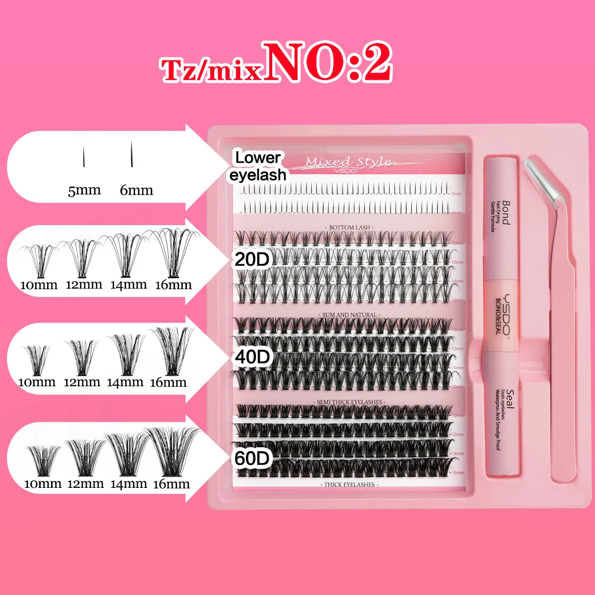 Lash Clusters Kit: Individual Lash Extension Bond and Seal Glue with Tweezers for DIY Multi-Type False Eyelashes Application
