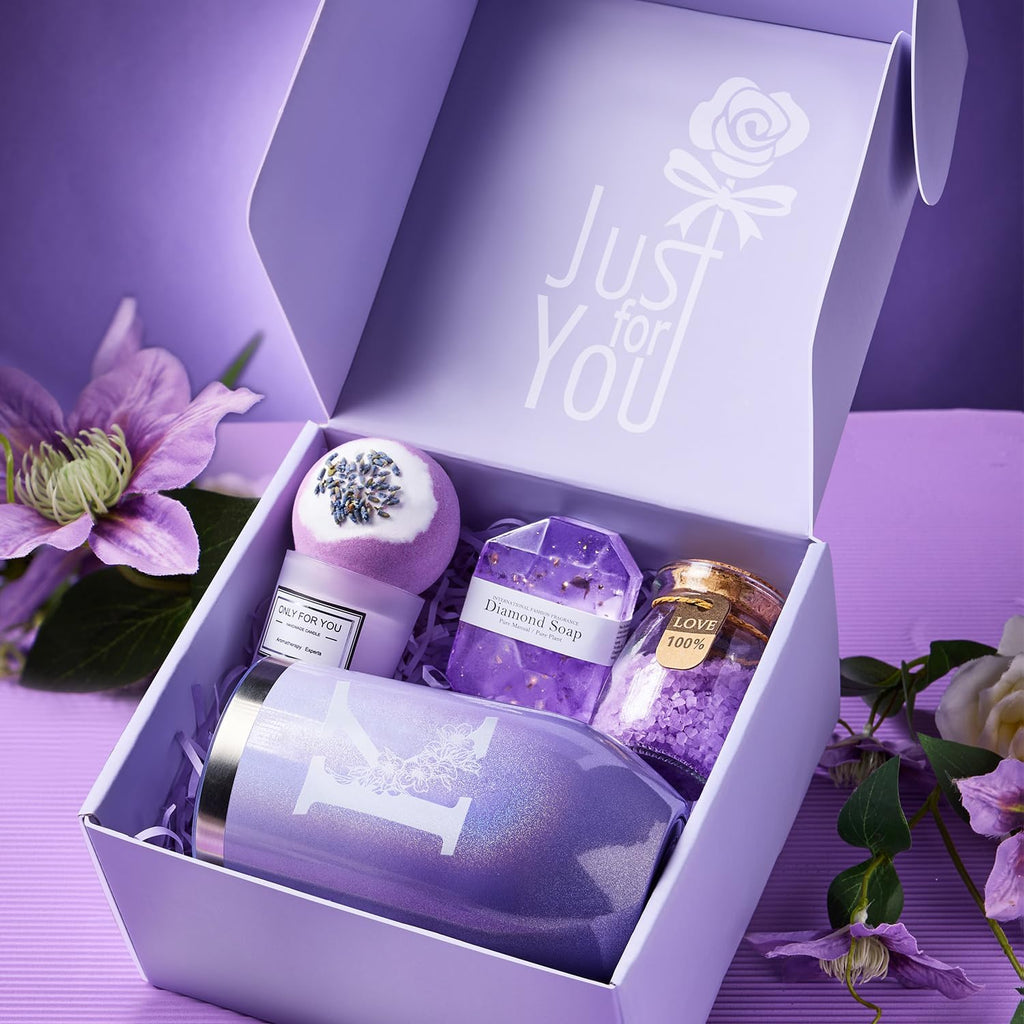 Lavender Spa Gift Basket Set (K) - Unique Gifts for Women: Ideal for Birthdays, Christmas, Valentine's Day, and Mother's Day