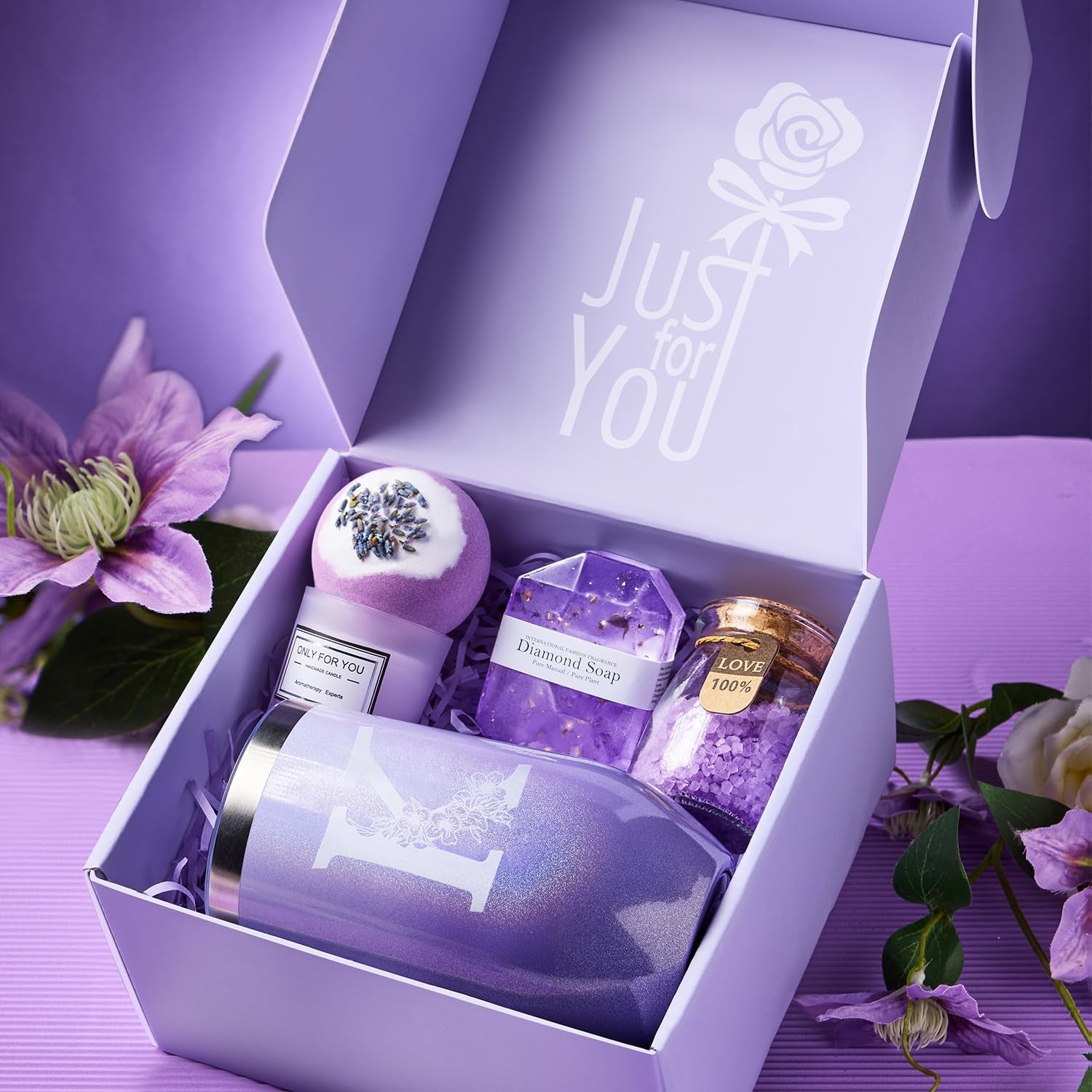 Lavender Spa Gift Basket Set (K) - Unique Gifts for Women: Ideal for Birthdays, Christmas, Valentine's Day, and Mother's Day