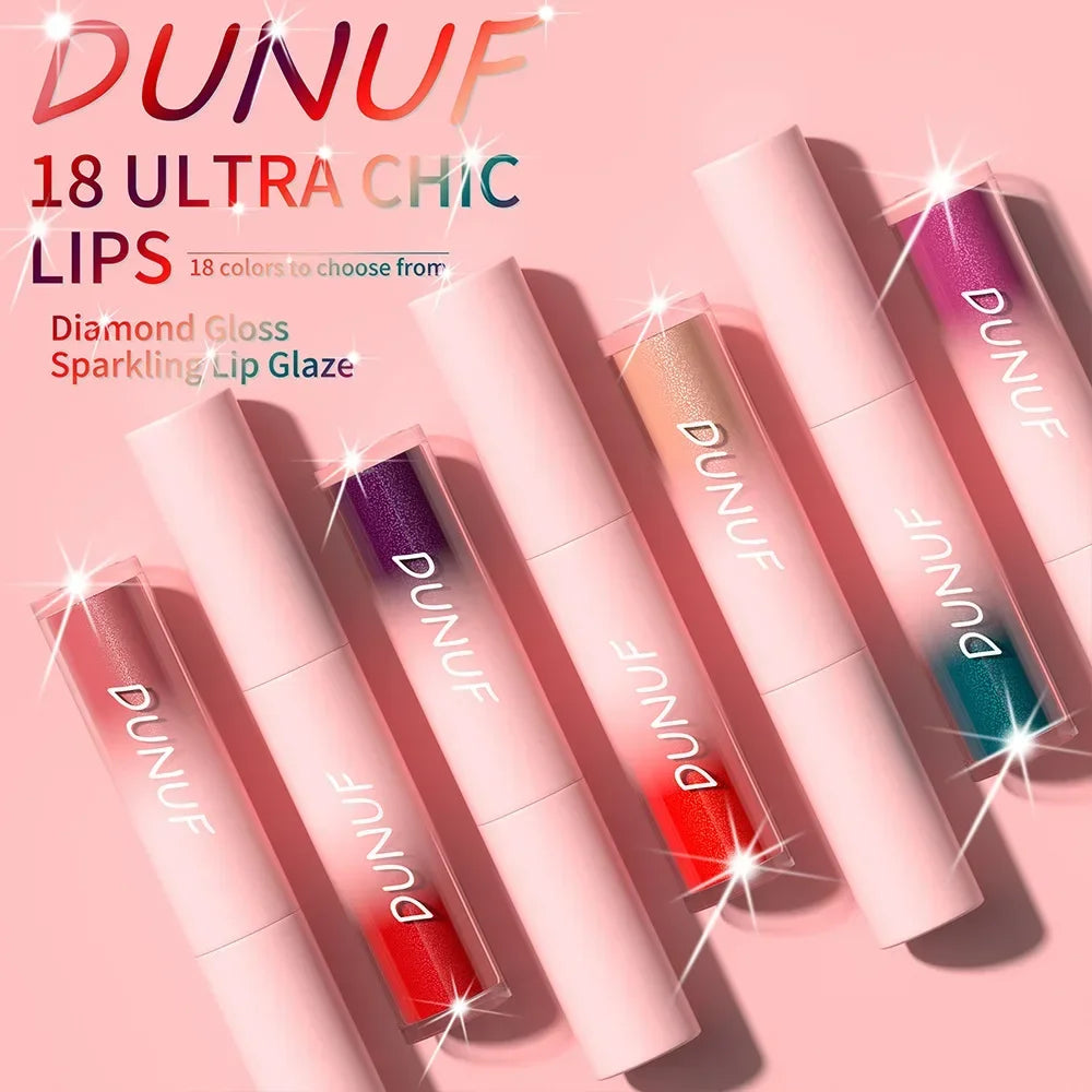18-Color Metallic Waterproof Lip Gloss Set with Long-Lasting Matte and Shimmer Finishes for Women