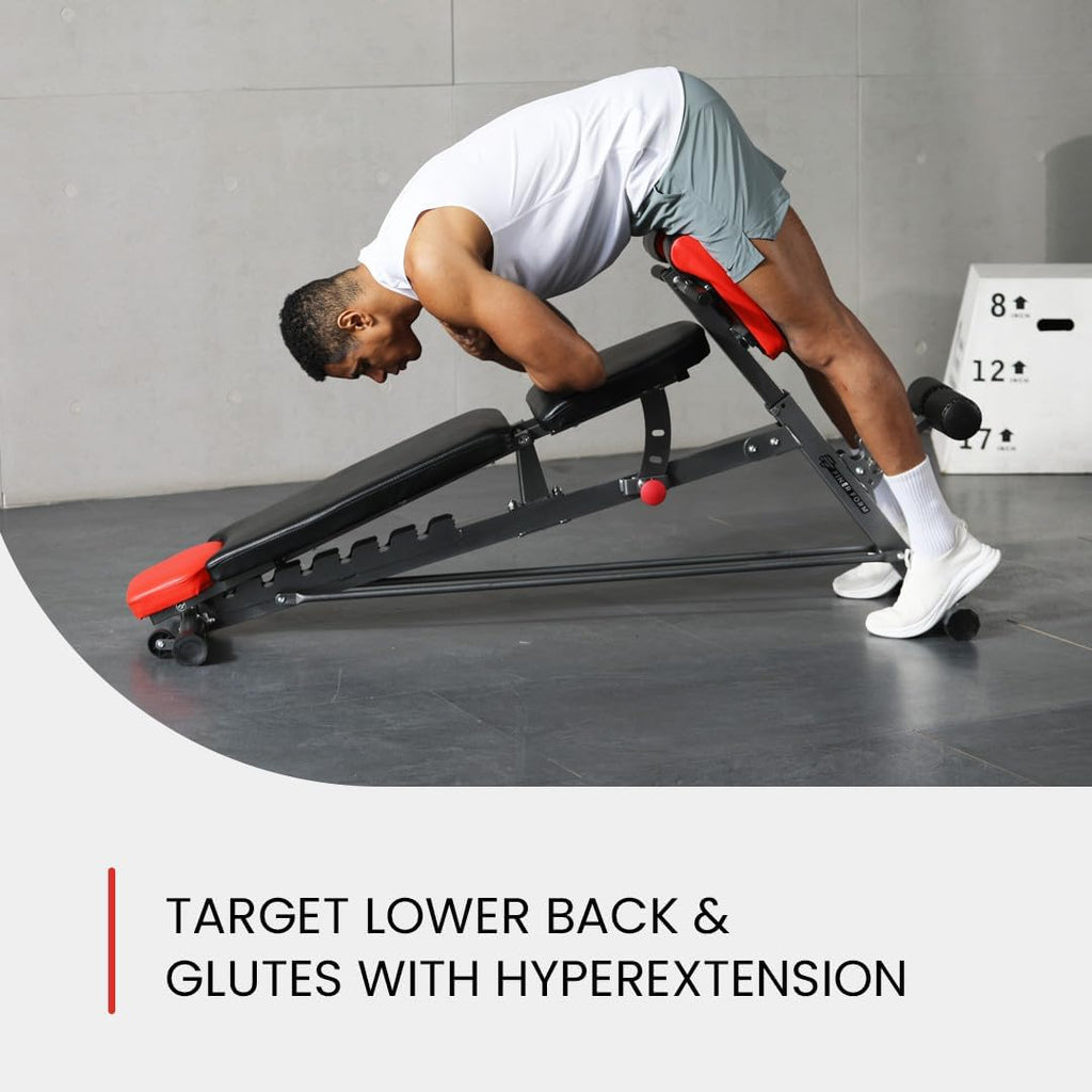 Comprehensive FID Weight Bench for Full-Body Workouts – Hyper Back Extension, Roman Chair, Adjustable Ab Sit-Up, Incline/Decline, and Flat Bench Functions