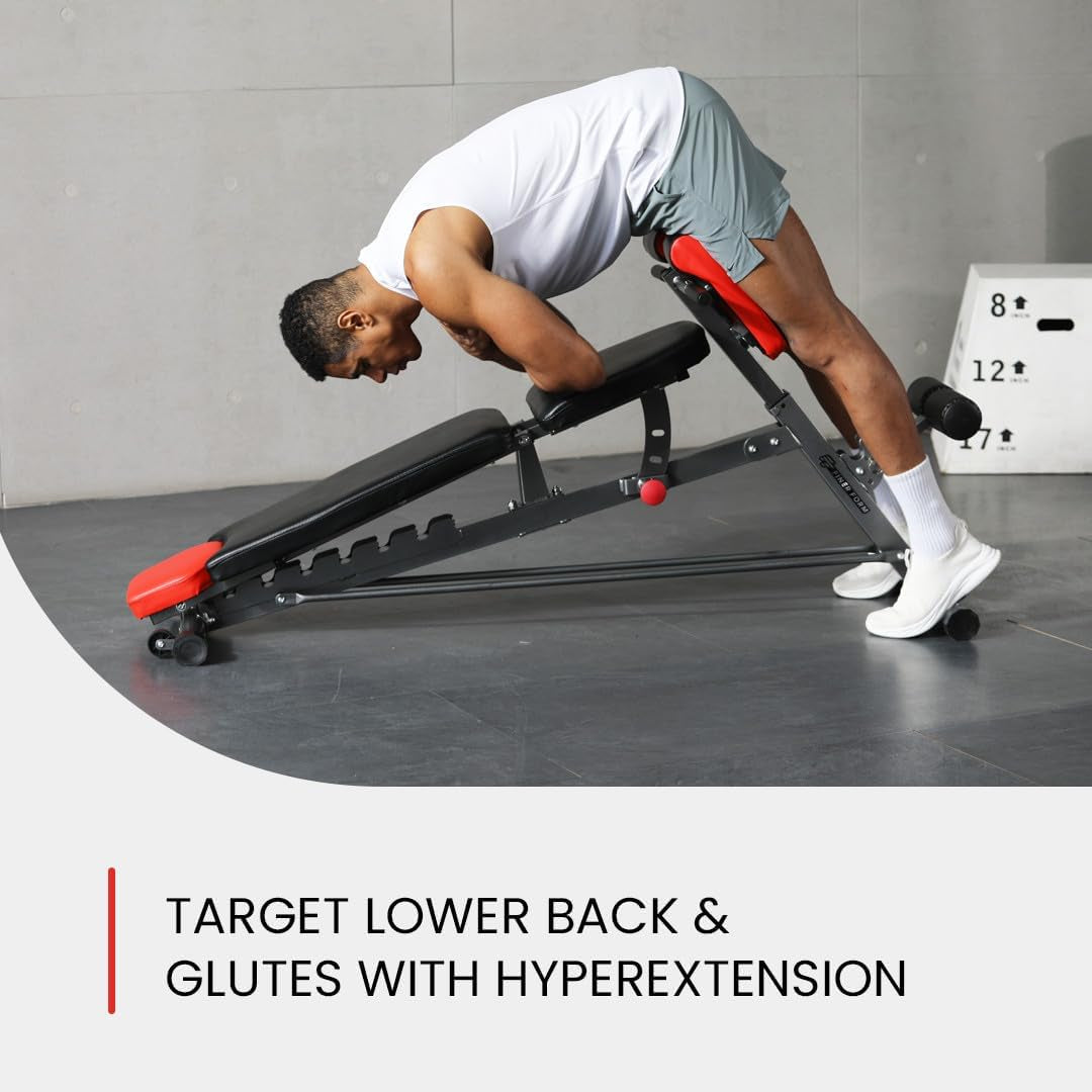 Comprehensive FID Weight Bench for Full-Body Workouts – Hyper Back Extension, Roman Chair, Adjustable Ab Sit-Up, Incline/Decline, and Flat Bench Functions